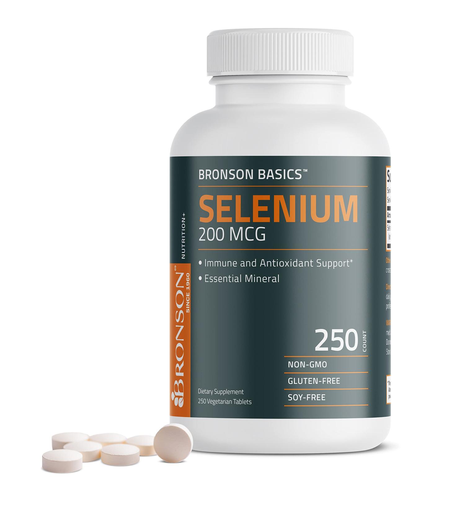 Bronson Selenium 200 mcg - Immune & Antioxidant Support - 250 Vegetarian Tablets - Buy Online on GoSupps.com
