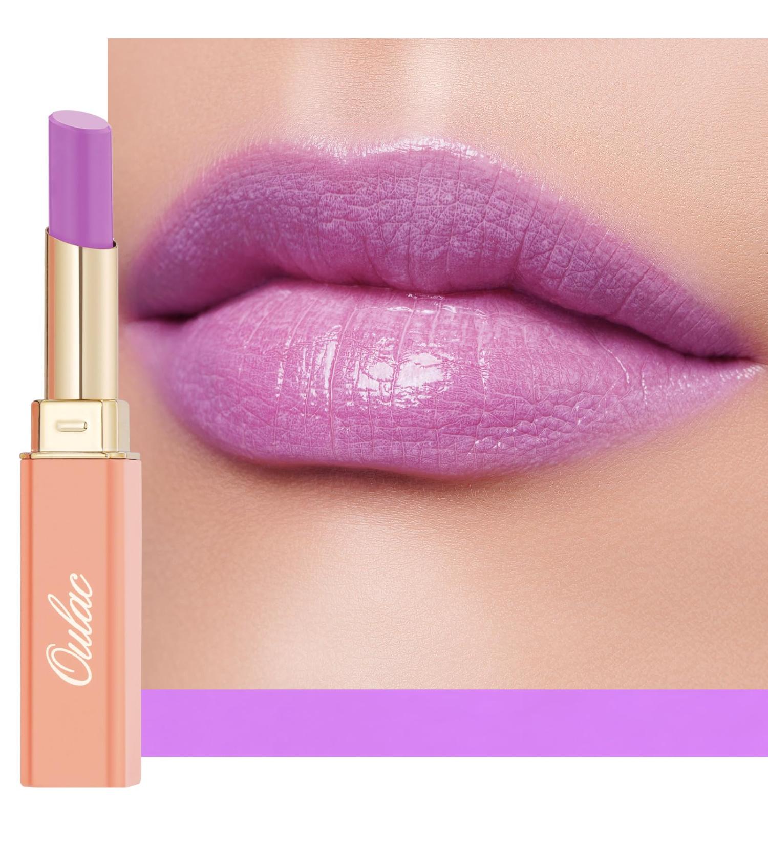 Oulac Moisture Shine Lipstick - Light Lavender Tinted Balm for Dry Lips | Hydrating Vegan Lipstick with Glossy Finish (10) - Buy Online on GoSupps.com