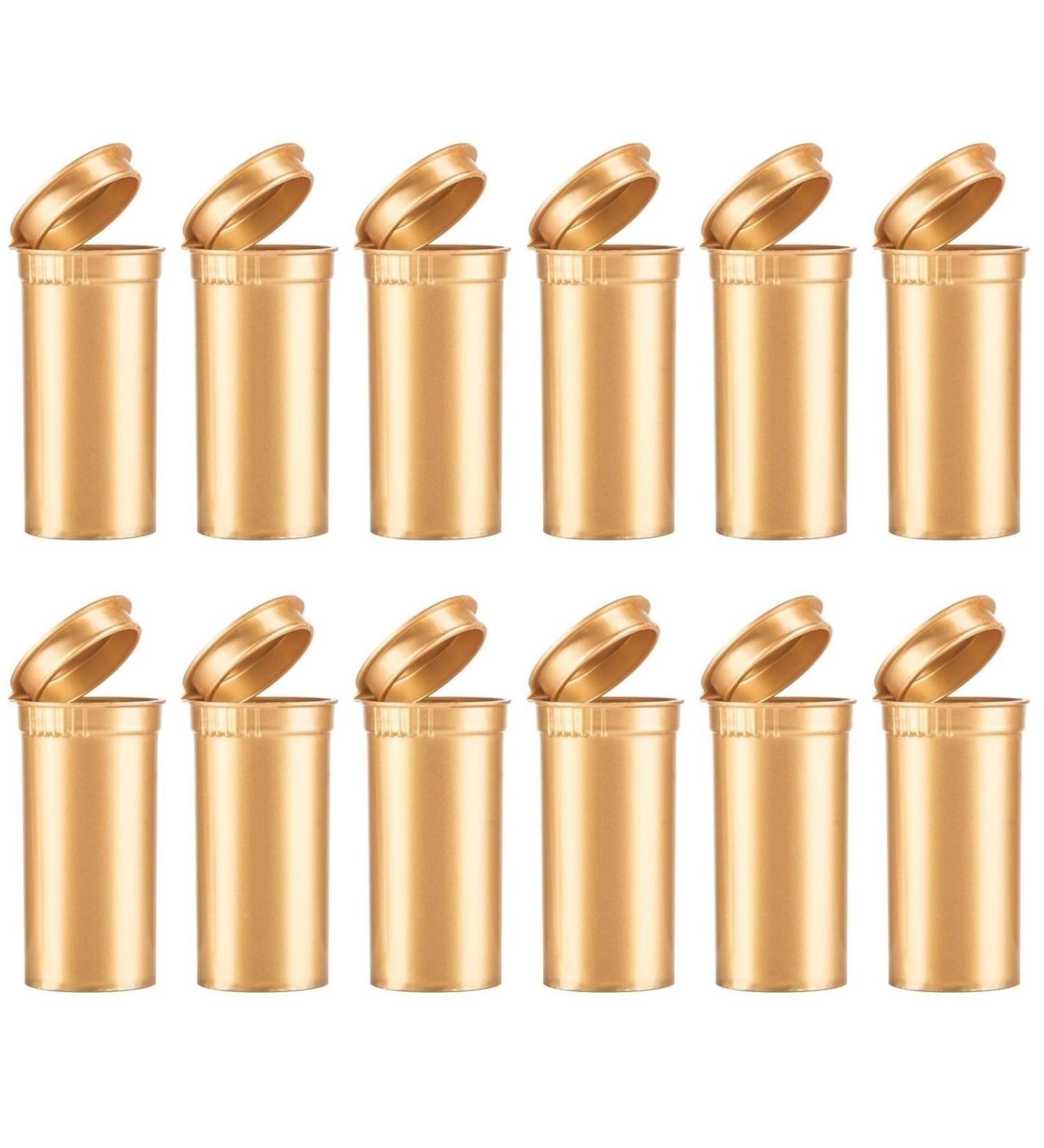 Multi-Use Airtight Pill Bottles - 13 Dram Child Resistant Plastic Pop Top Organizer for Supplements Vitamins & Medicines - 12 Pack Gold Opaque - Buy Online on GoSupps.com