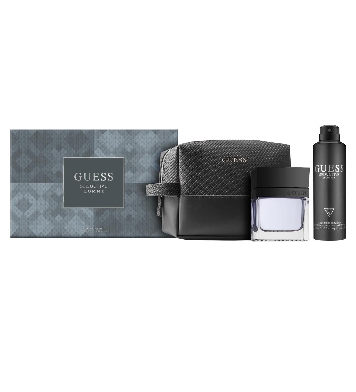 GUESS Seductive Men/Homme Eau de Toilette 4 Piece Gift Set - Cologne Spray 3.4 Fl. Oz. Deodorizing Body Spray 6.0 Oz. Shower Gel 3.4 Fl. Oz. & Pouch - Buy Online on GoSupps.com