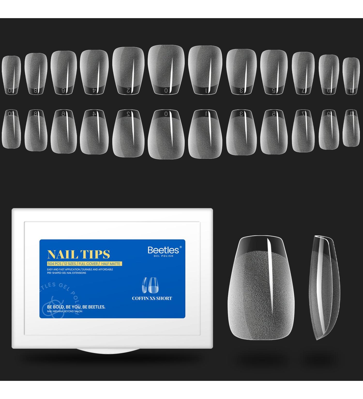 Beetles Gel Nail Kit - 504Pcs Half Matte XS Short Coffin Tips | Full Cover Clear Acrylic Press on Nails for Gel Polish - Buy Online on GoSupps.com