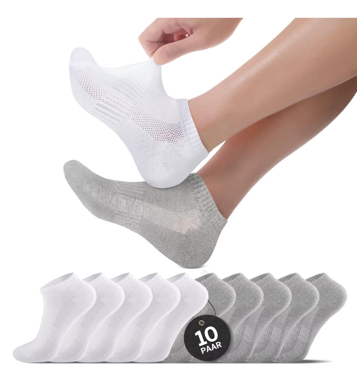 Momoshe 10 Pairs Breathable Sneakers Socks for Men & Women | Cotton Sports & Running Half Socks | Unisex 39-42 | 5 White + 5 Gray - Buy Online on GoSupps.com