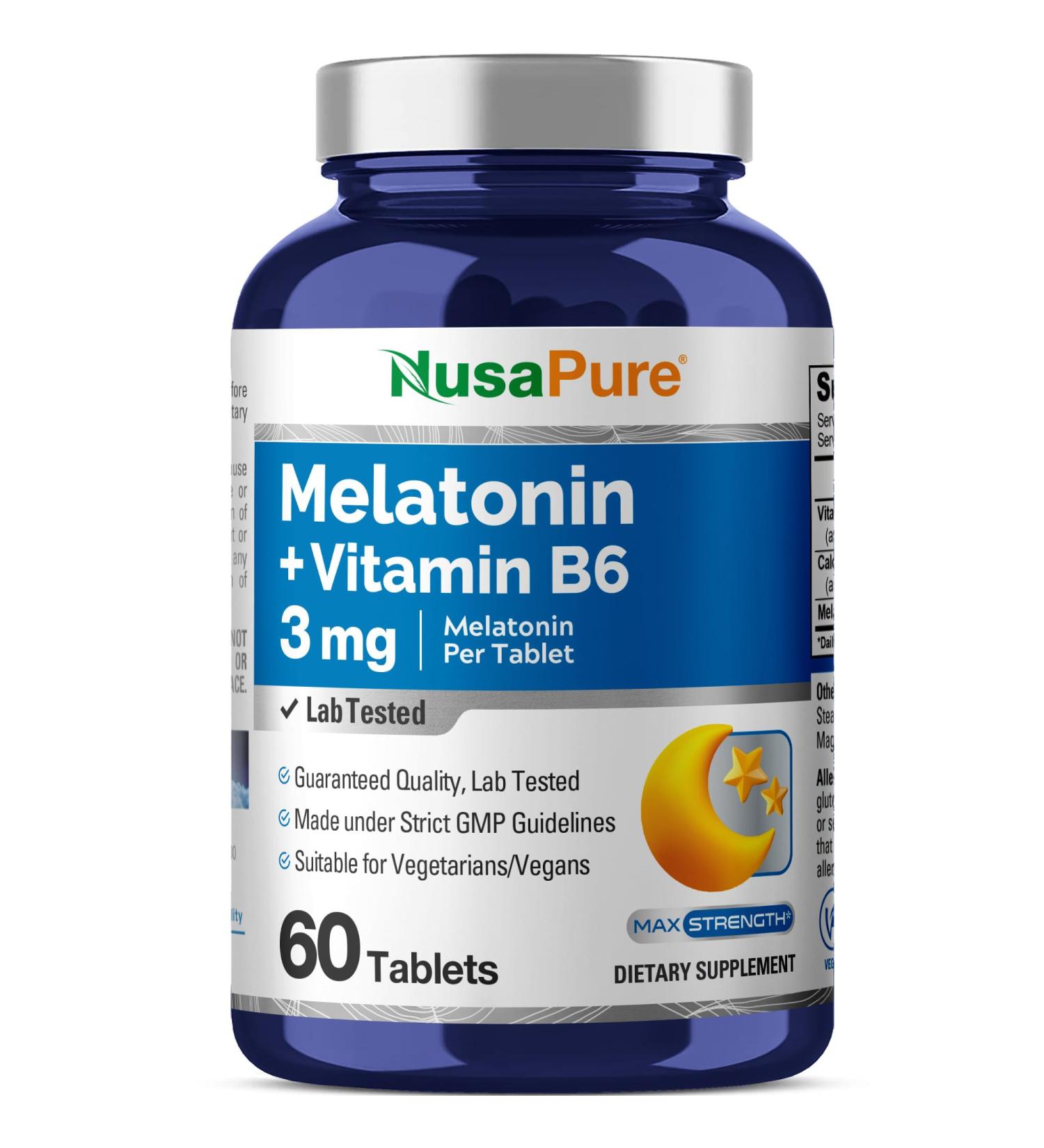 NusaPure Melatonin 3 mg 60 Tablets Vegetarian/Vegan Non-GMO - Buy Online on GoSupps.com