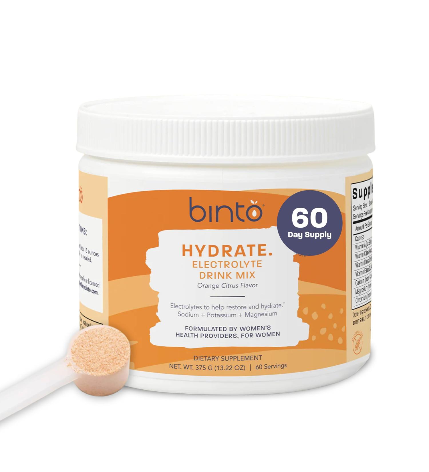 Binto Hydrate Electrolyte Drink Mix - Citrus Flavor - Sugar Free Hydration Powder for Women with L-Glutamine and Essential Electrolytes - Scoop Included for Convenience and Exact Portioning - Buy Online on GoSupps.com
