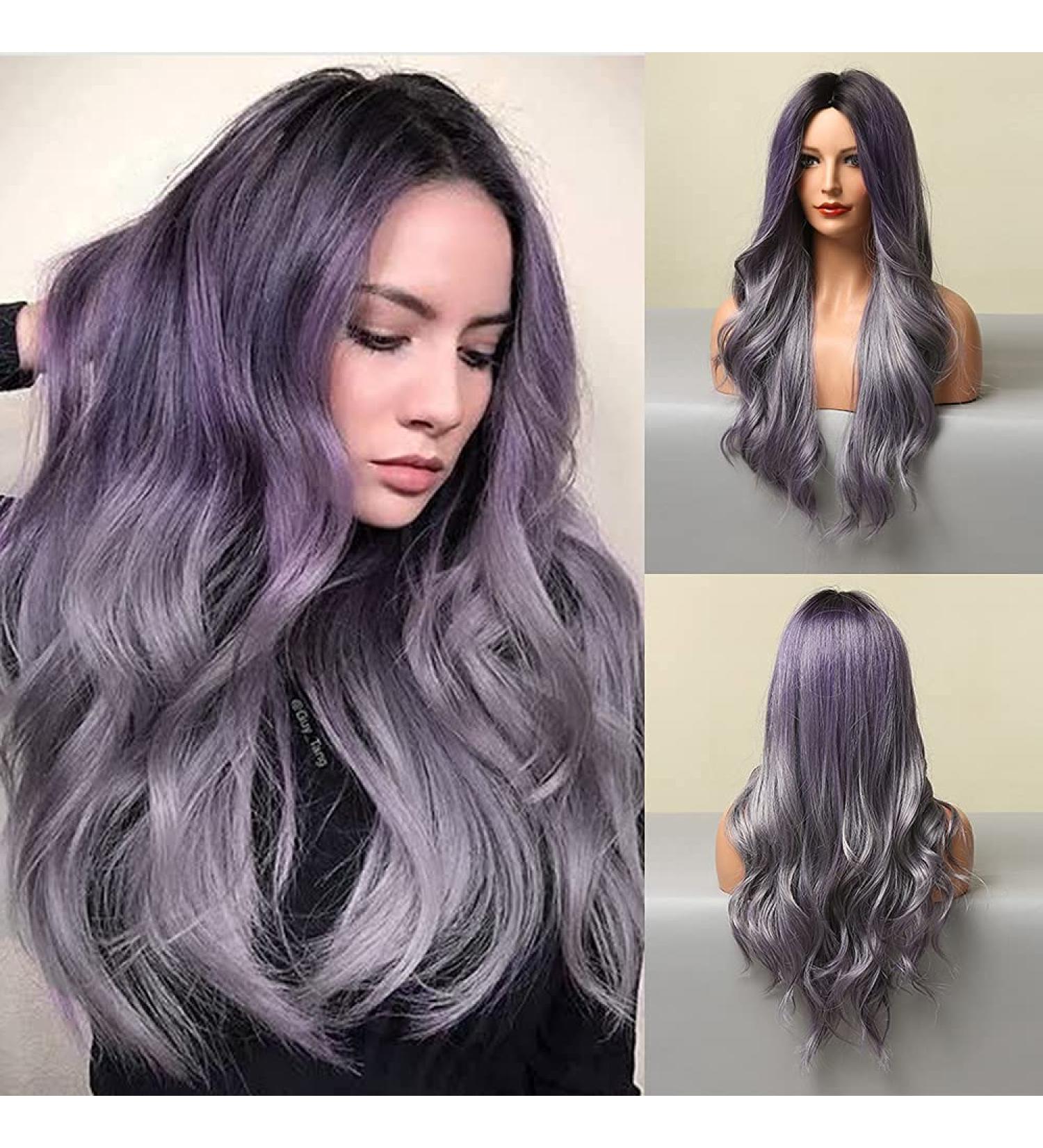 Uevies Violet Gray Synthetic Wig - 66 cm Natural-Looking Corrugated Hair for Women | Perfect for Cosplay & Daily Wear - Buy Online on GoSupps.com