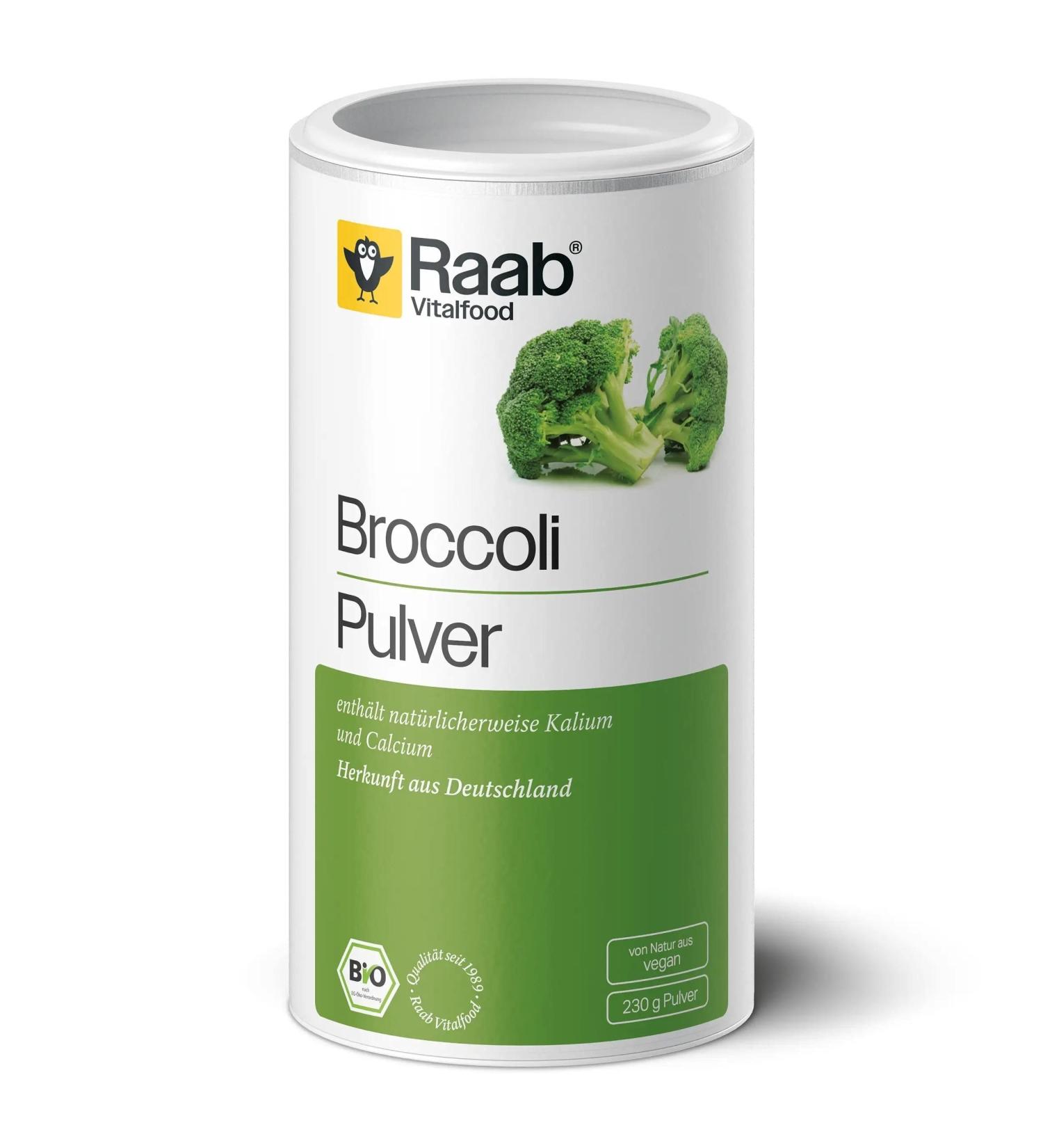 Raab Vitalfood Bio Broccoli powder 100% broccoli powder without additives contains potassium and calcium ideal for green smoothies & soups vegan gluten-free 1x 230 g can