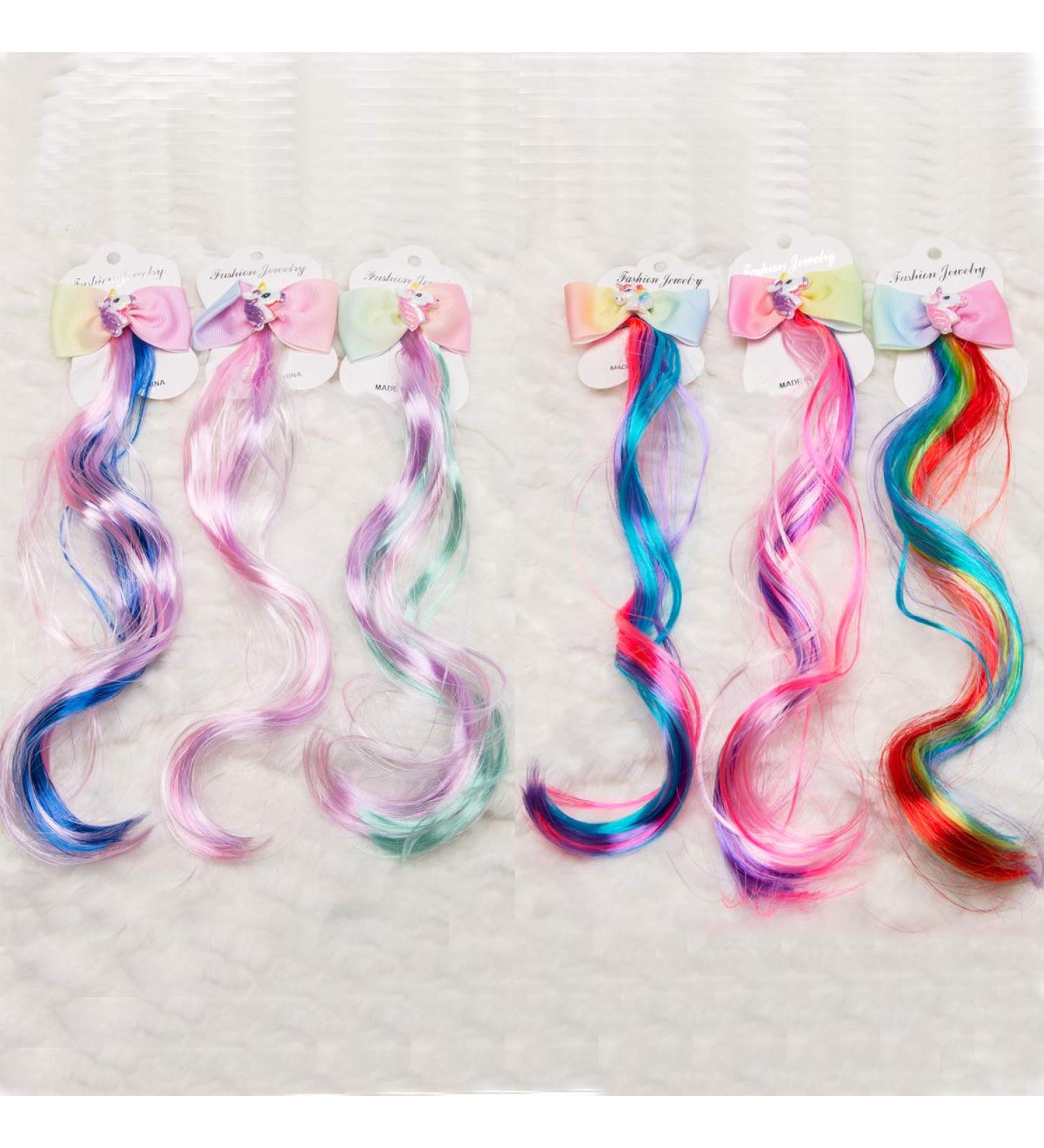 6 Colors Princess Unicorn Hair Bow Clip Extensions for Kids - Set of 6 Unicorn Ponytail Bows - 14 Inch - Buy Online on GoSupps.com
