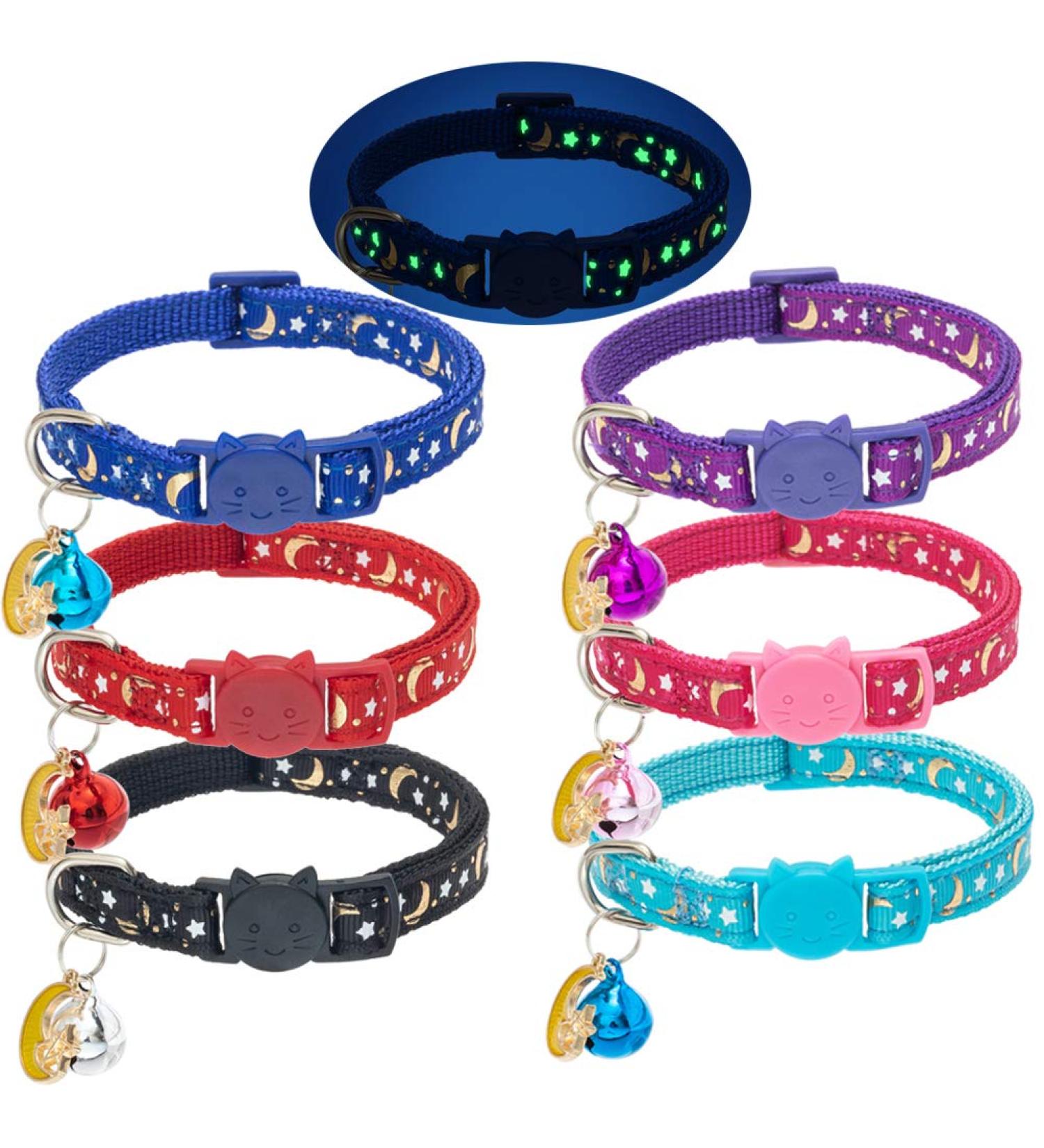 KOOLTAIL 6 Pack Glow in The Dark Cat Collar Breakaway with Bells - Cute Reflective Pet Collars for Kittens, Cats, and Puppies - Buy Online on GoSupps.com