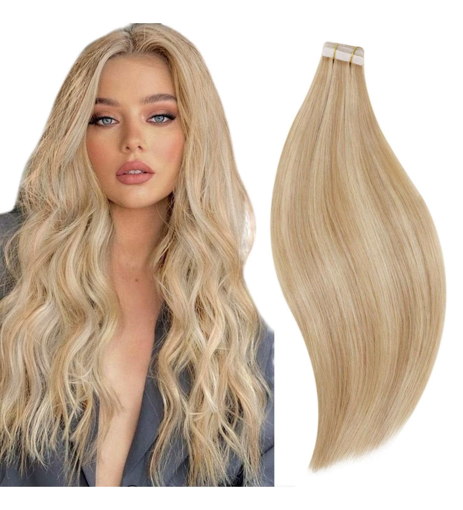 RUNATURE Blonde Tape in Extensions 16 Inch - Golden & Platinum Highlights - 50g, 1-Tape #16P24 - Buy Online on GoSupps.com