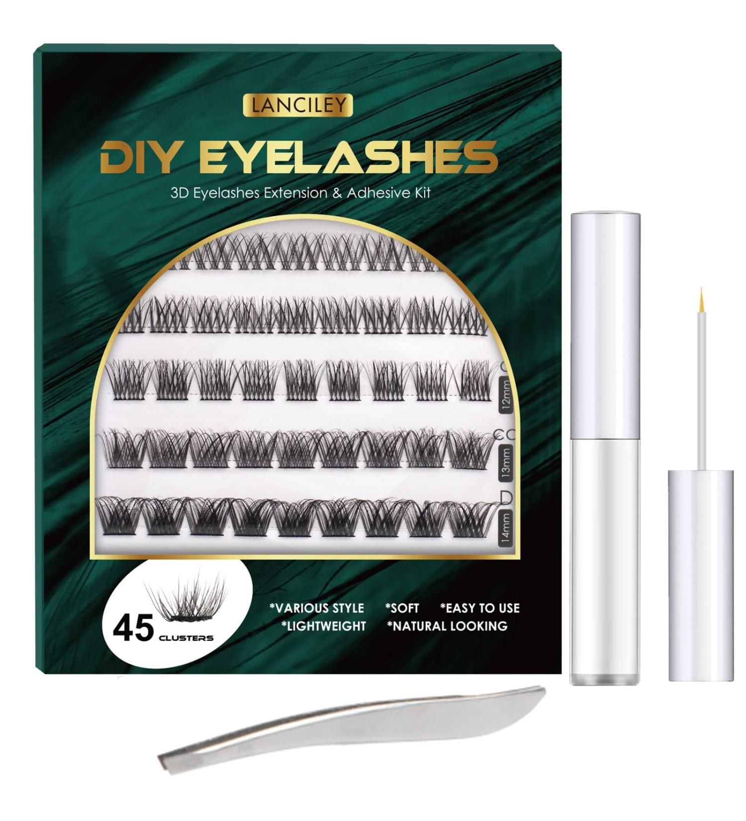Lanciley Individual Lashes DIY Extension Kit | 45 Pcs 5 Styles | Natural Fluffy Wispy False Eyelashes | C CC D Curl Cluster Lashes | with Glue & Tweezers - Buy Online on GoSupps.com
