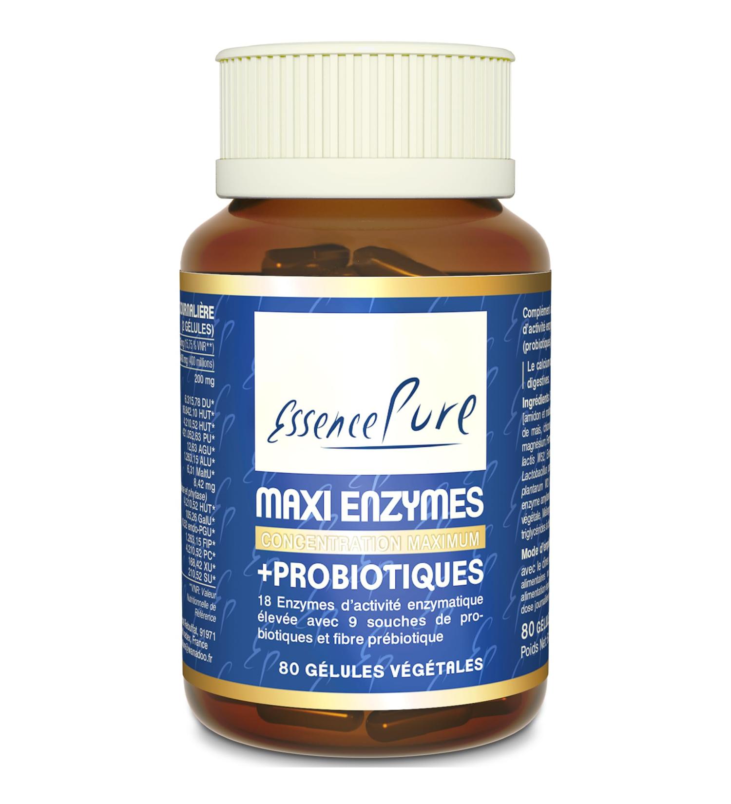 Digestive Enzymes Pure Essence | With Probiotics Intestinal Flora and Prebiotic Fiber | Lactobacillus Salivarius Lactase | 18 Plant Enzymes | 80 Api-Nature Capsules - Buy Online on GoSupps.com