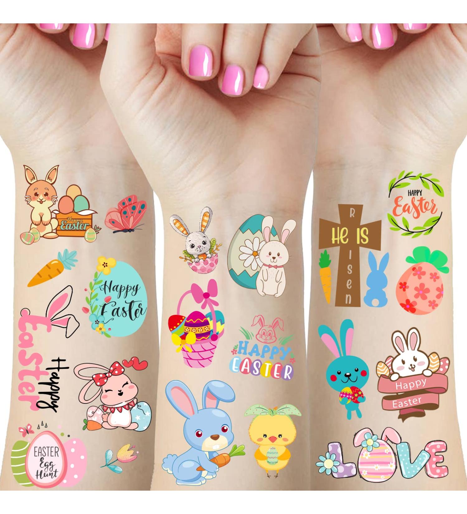 Easter Tattoos for Kids - 66 Pieces, Colorful Bunny Egg Chicken Spring Flowers Butterfly Stickers - Easter Egg Filler, Basket Stuffers, Goodie Bag Fillers - Buy Online on GoSupps.com