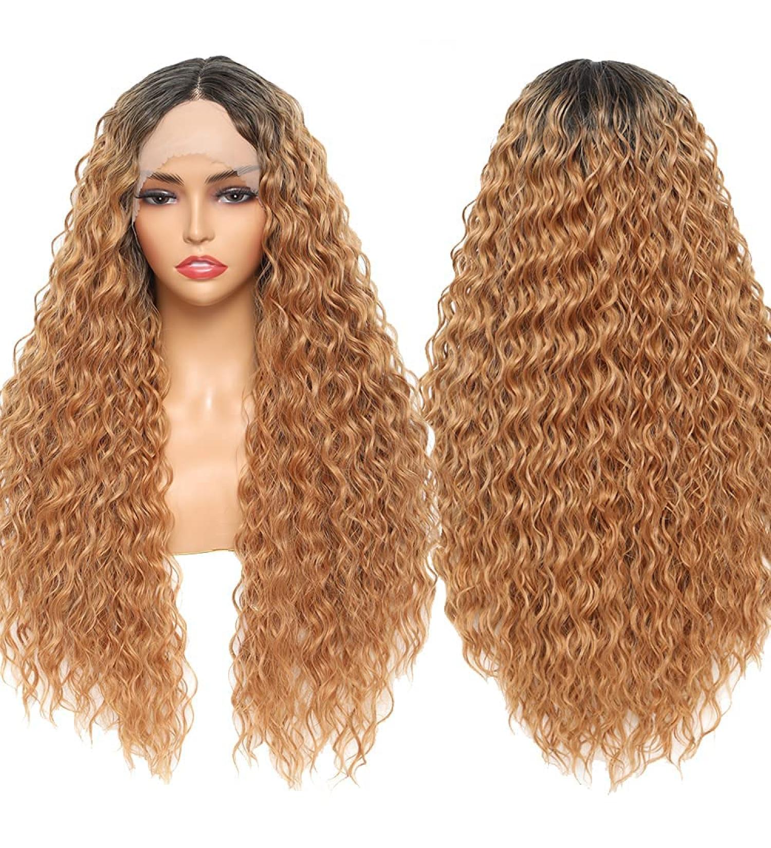 Sylhair 30 Curly Lace Front Wig for Black Women - Ombre Red Brown Synthetic Hair with Transparent Lace - Buy Online on GoSupps.com
