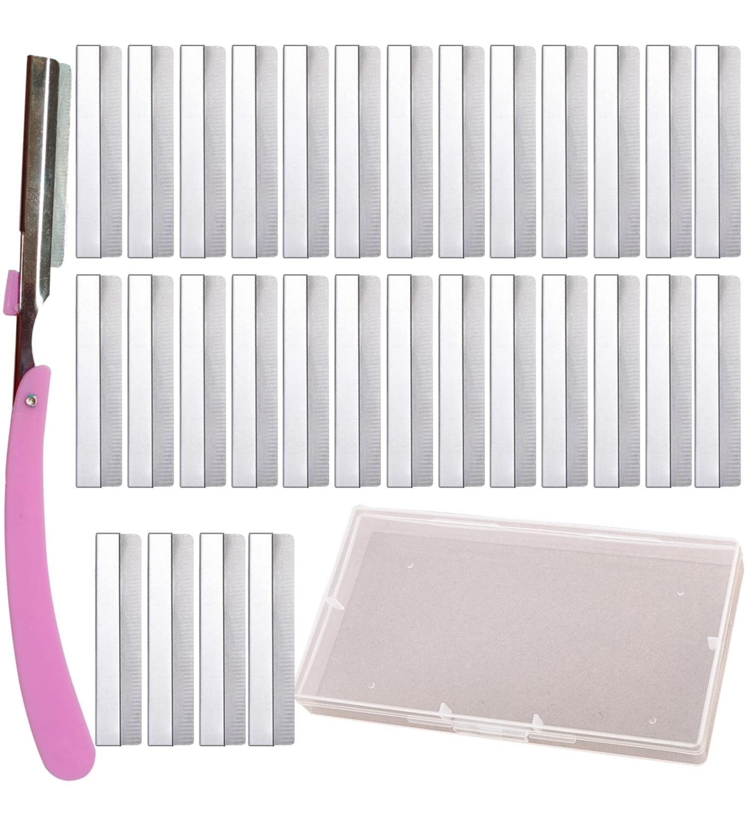 Single Edge Razor with 30 Blades Multipurpose Eyebrow & Hair Trimmer for Men & Women | Reusable with Protective Case Stylish Pink - Buy Online on GoSupps.com