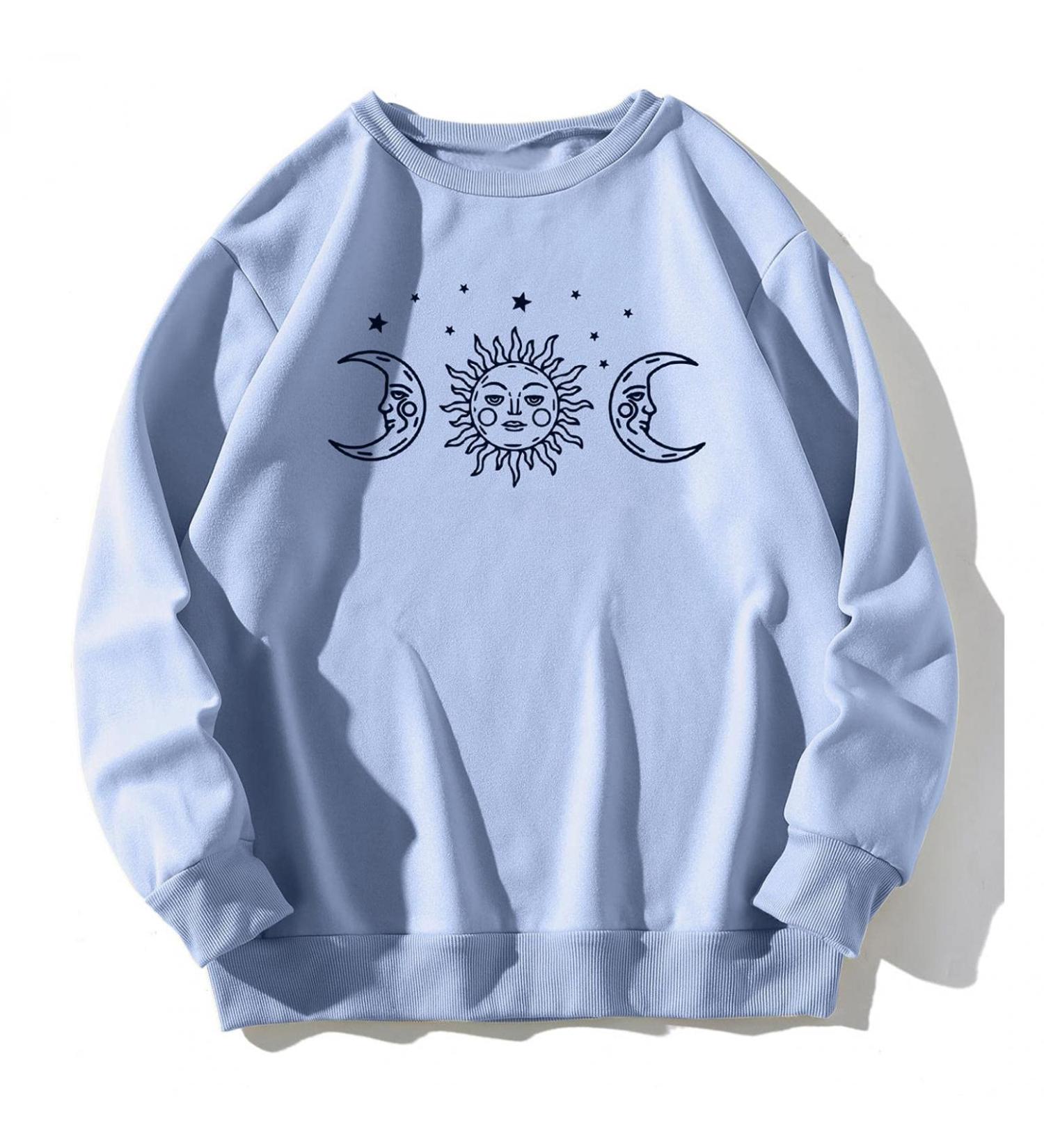 Women's Large Blue Print Long Sleeve Sweatshirt | Autumn Fashion Tee T-Shirt | Casual Blouse Pullover - Buy Online on GoSupps.com