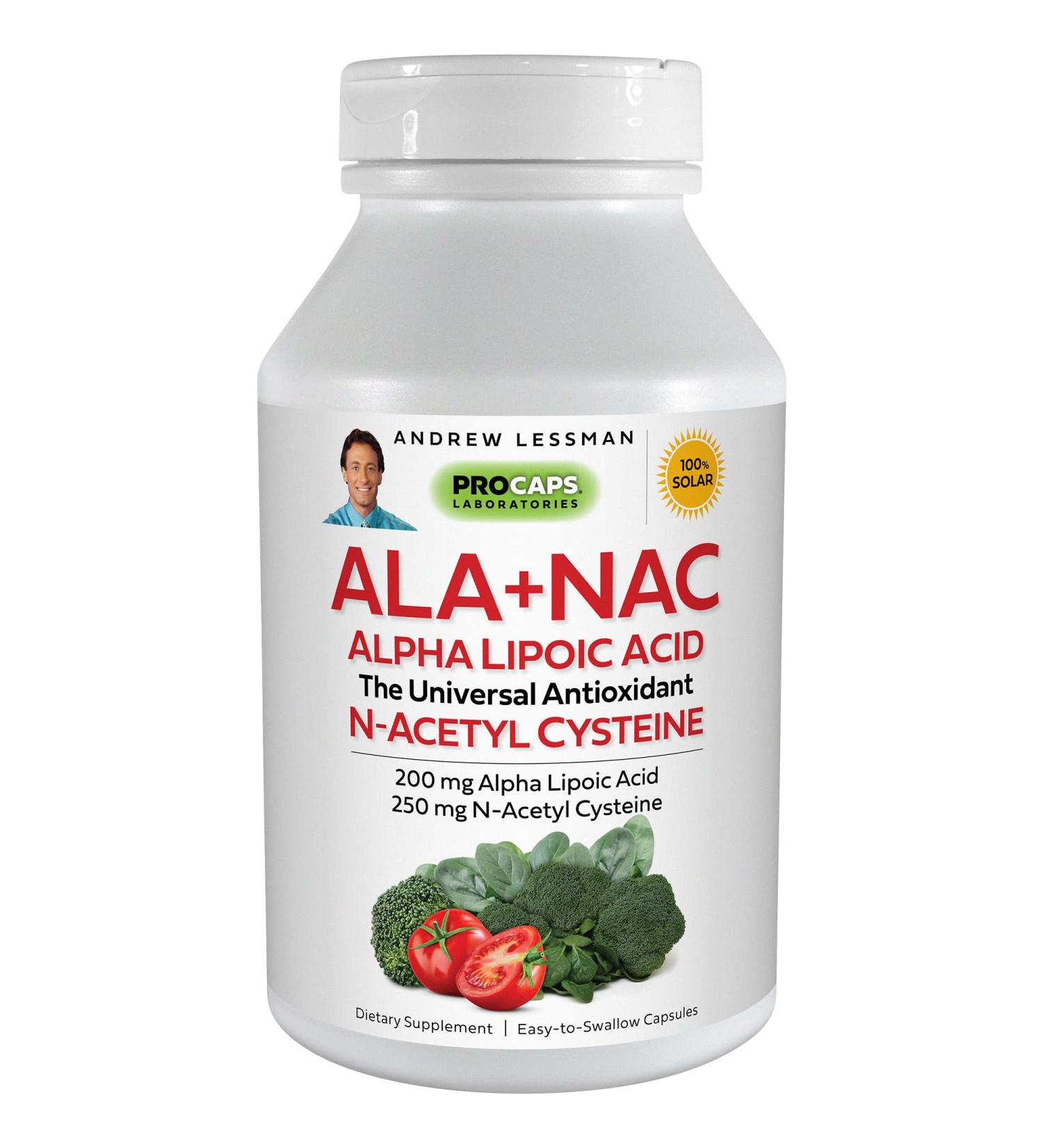 ANDREW LESSMAN Alpha Lipoic Acid & N-Acetyl-Cysteine - Ultra-Potent Antioxidant Supplement for Heart Brain Nervous System & More - 60 Capsules No Additives - Buy Online on GoSupps.com