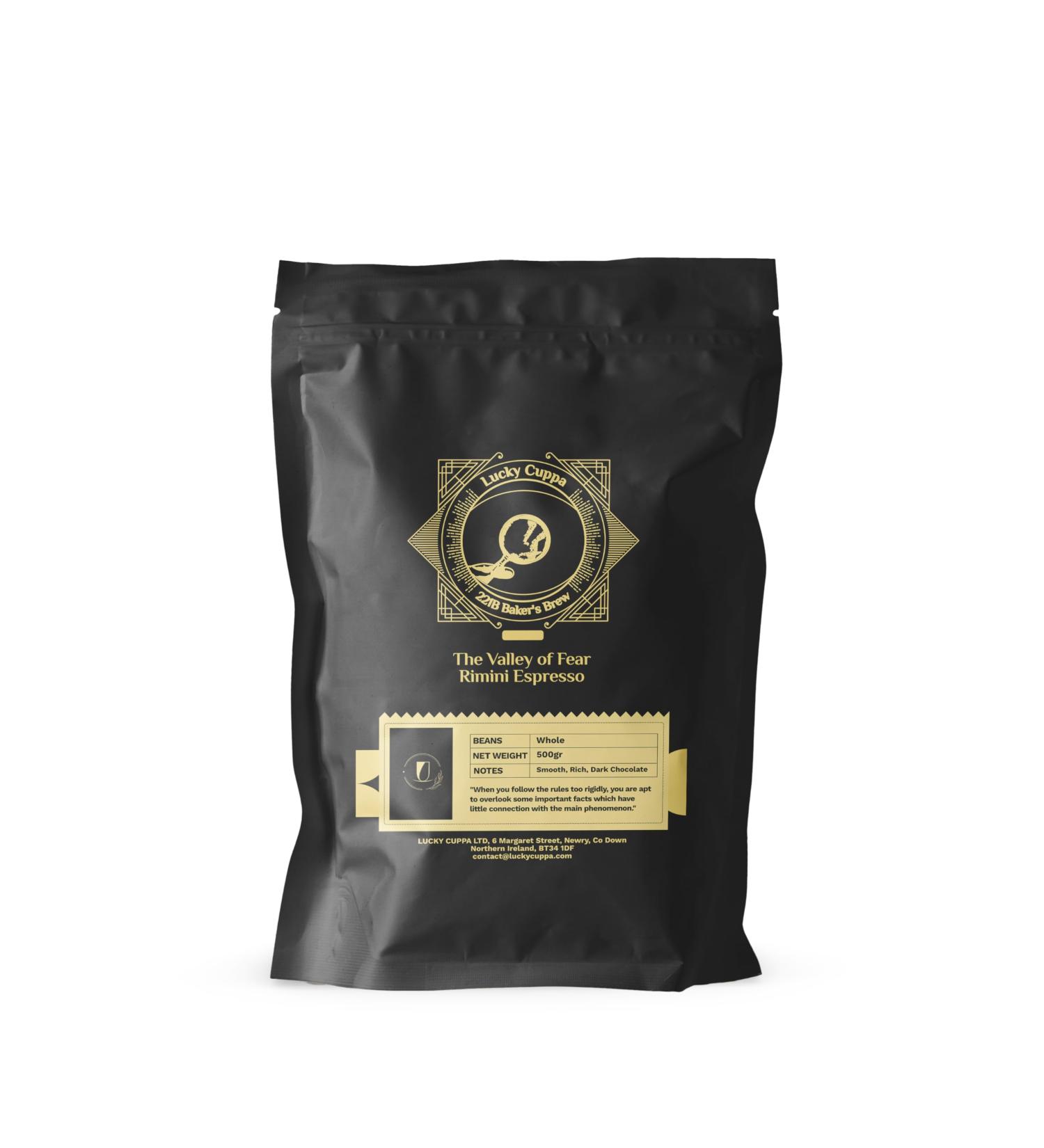 Lucky Cuppa's "221b Bakers Brew" Valley of Fear Rimini Espresso Coffee - Dark Roast Coffee Beans - Espresso Whole Beans Coffee - Sherlock Holmes Gifts for Men - 500g - Buy Online on GoSupps.com