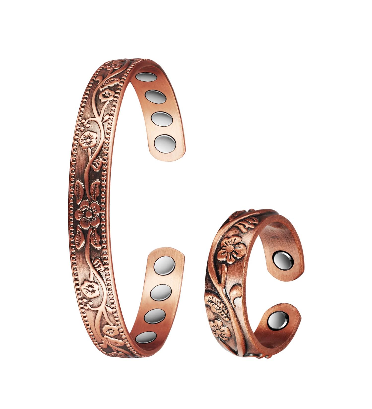 Pure Copper Magnetic Therapy Jewelry Set for Arthritis Relief - Bracelets & Rings for Men & Women (3500 Gauss) - Buy Online on GoSupps.com