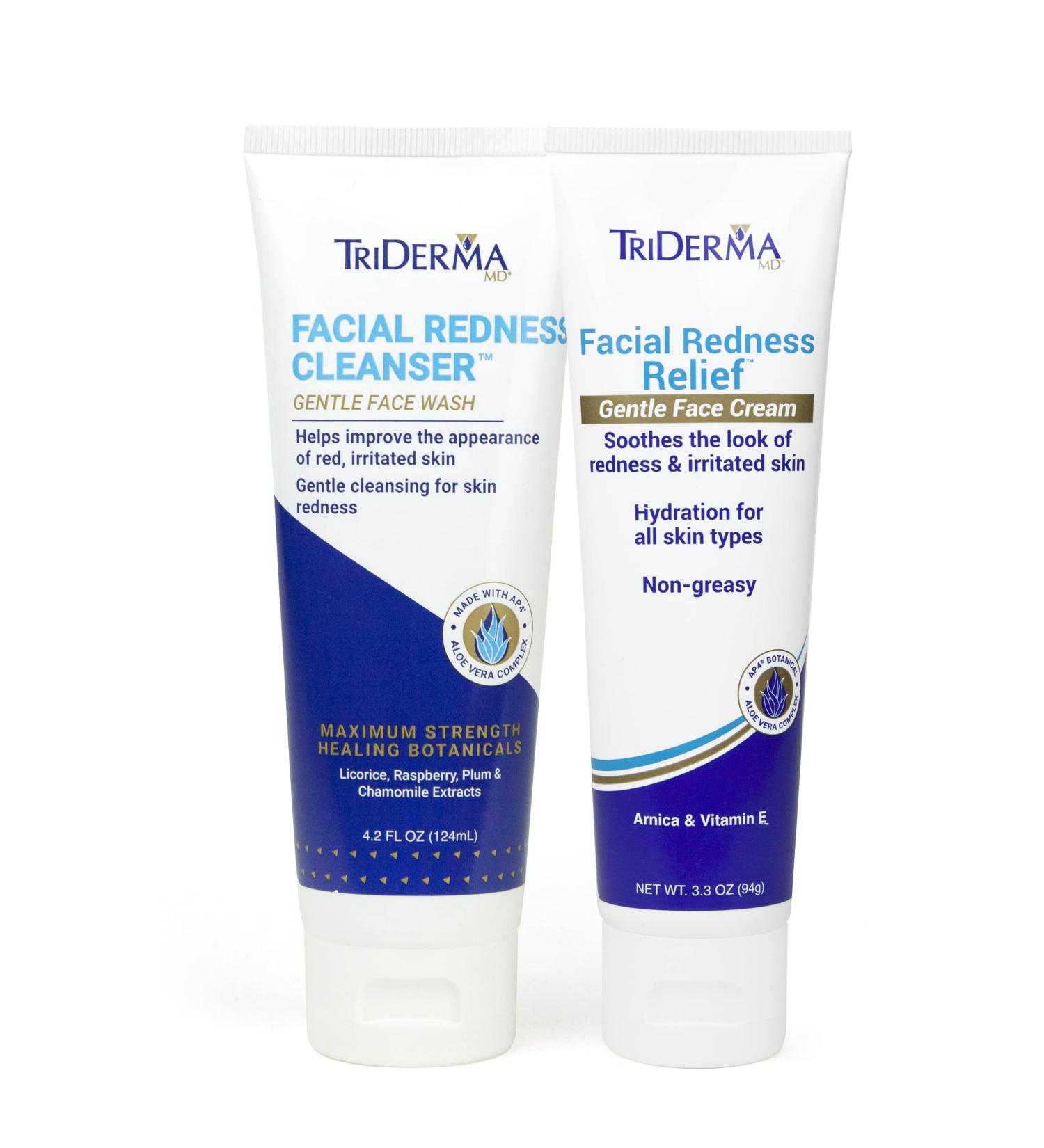 TriDerma Facial Redness Relief Bundle | Gentle Cleanser & Moisturizing Cream for Sensitive Skin | Soothing Daily Treatment | Even Skin Tone | 4.2 oz Combo - Buy Online on GoSupps.com