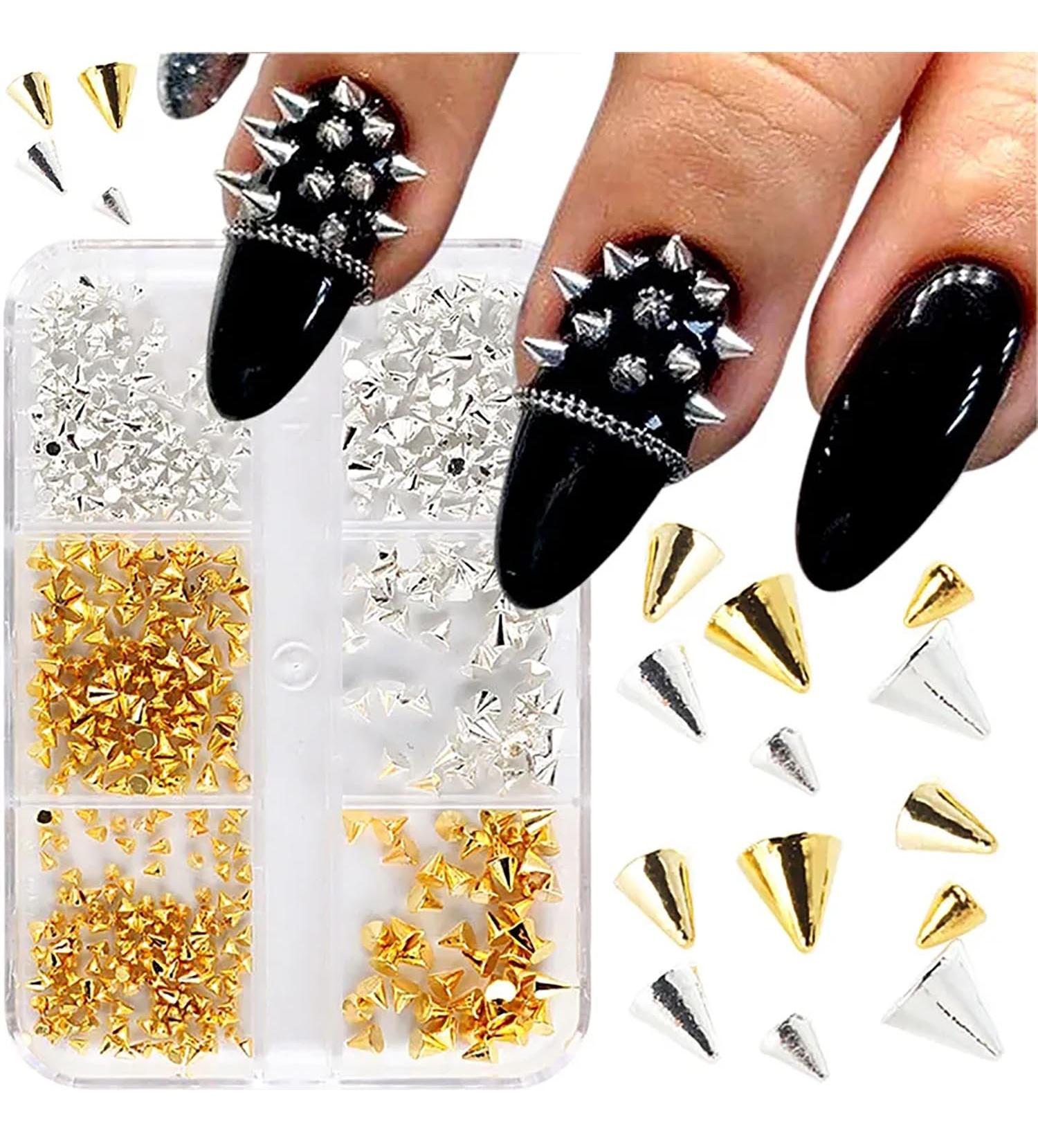 JERCLITY Gold & Silver Cone Nail Charms | Alloy Mini Metal Rivet Nail Studs for Acrylic Nails | Punk Style Nail Art Accessories - Buy Online on GoSupps.com
