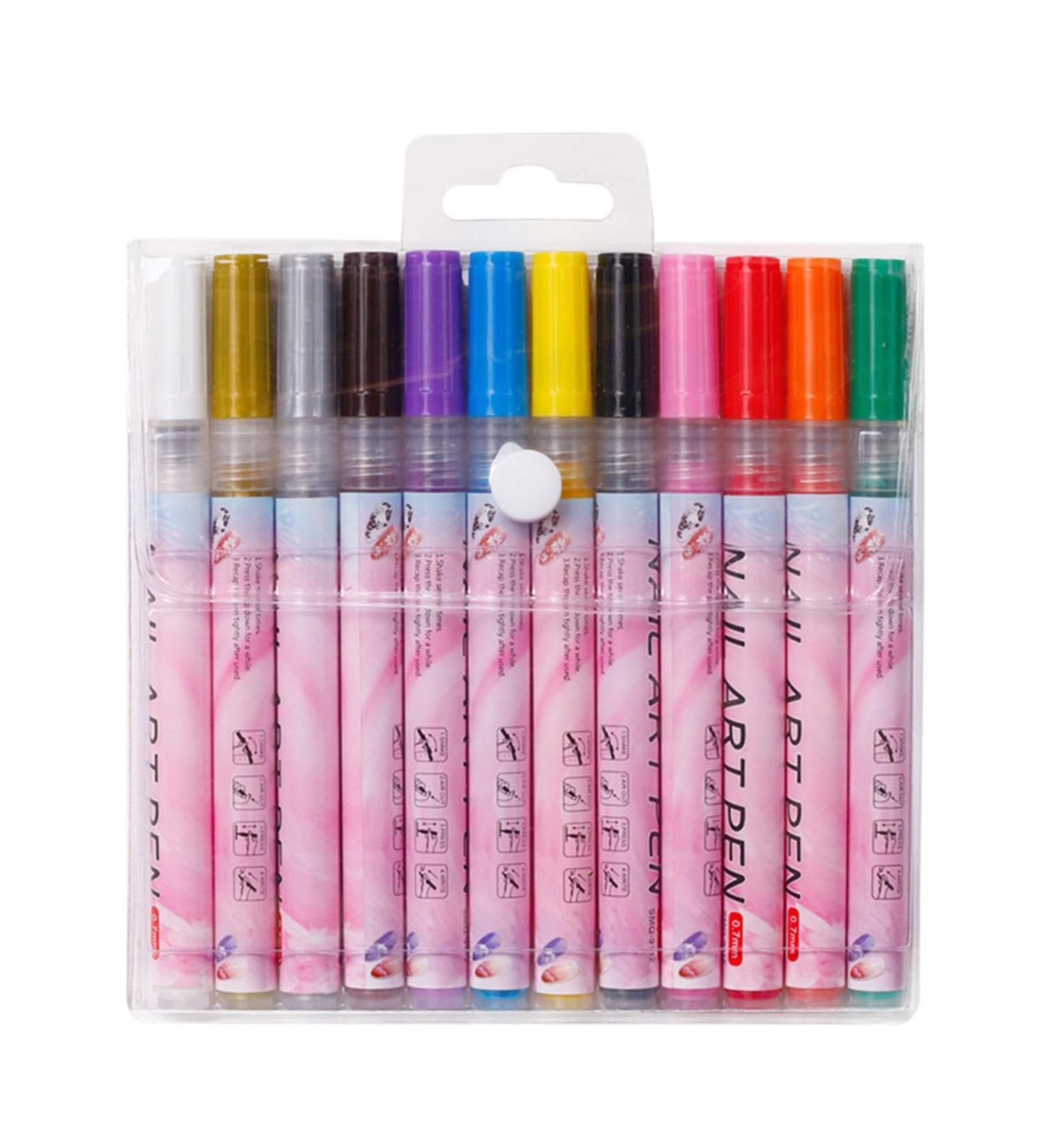 Nails Kit 12 Acrylic Nail Polish Pens with 12 Stylish Hues Waterproof and Quick Drying Professional Brushes Creative Nail Drawing Brush Perfects for Women Home Salon - Buy Online on GoSupps.com