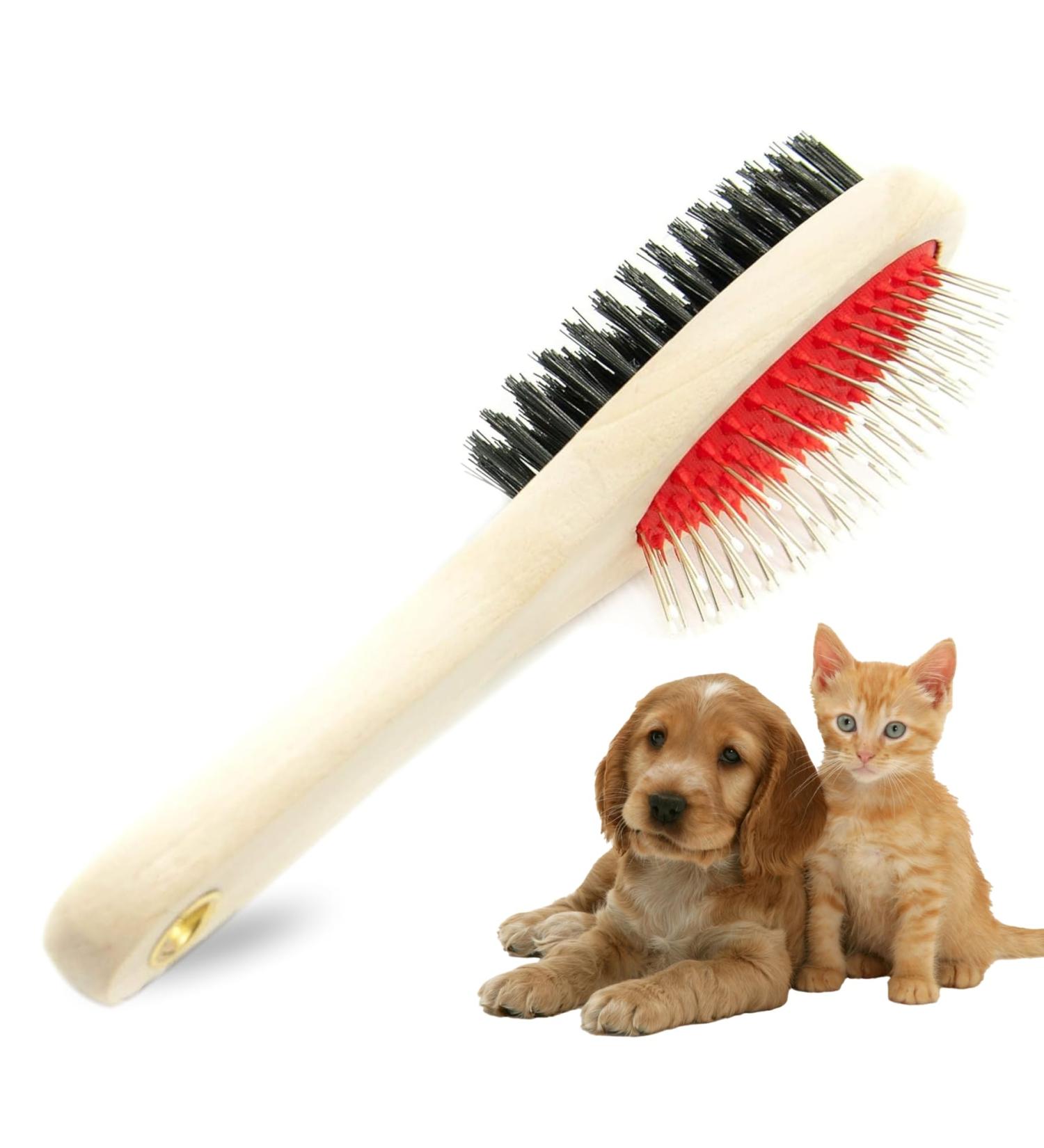 Dog Brush Double Sided Wooden Dog Brushes for Grooming Messaging & Cleaning 2 in 1 Pin & Bristle Soft Pet Hair Brush for Dogs & Cat Long or Short Haired-Model 3021 - Buy Online on GoSupps.com