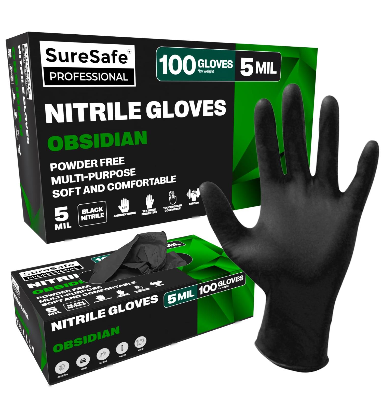 SURESAFE Black Gloves Disposable 5 Mil Nitrile Gloves Latex Free Disposable Gloves Food Grade Gloves Mechanic Gloves X-Large Box of 100 - Buy Online on GoSupps.com