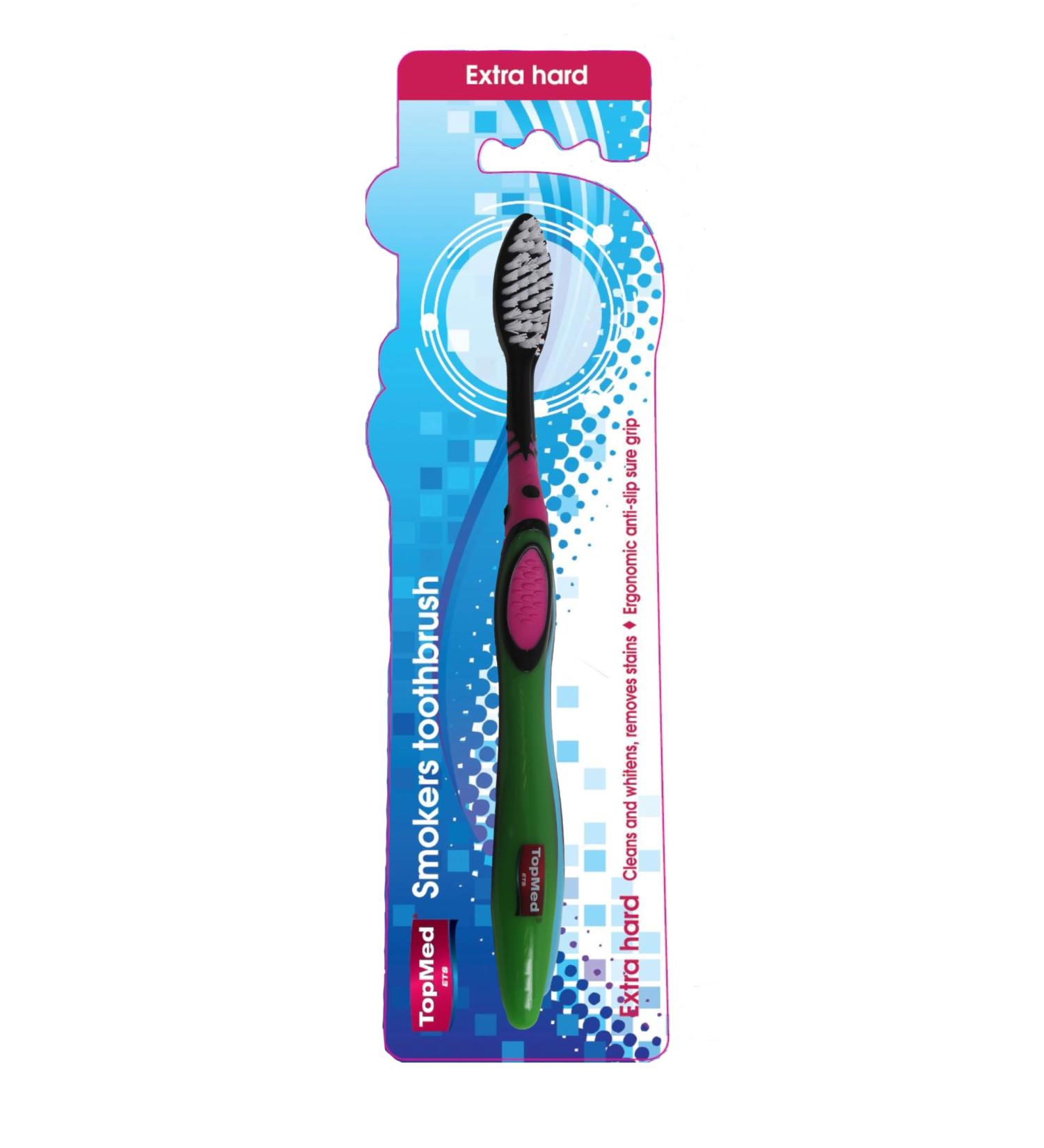 Top Med ETS Smokers Toothbrush Extra Hard - Green & Pink | 1 Count for Smokers - Best International Shipping - Buy Online on GoSupps.com