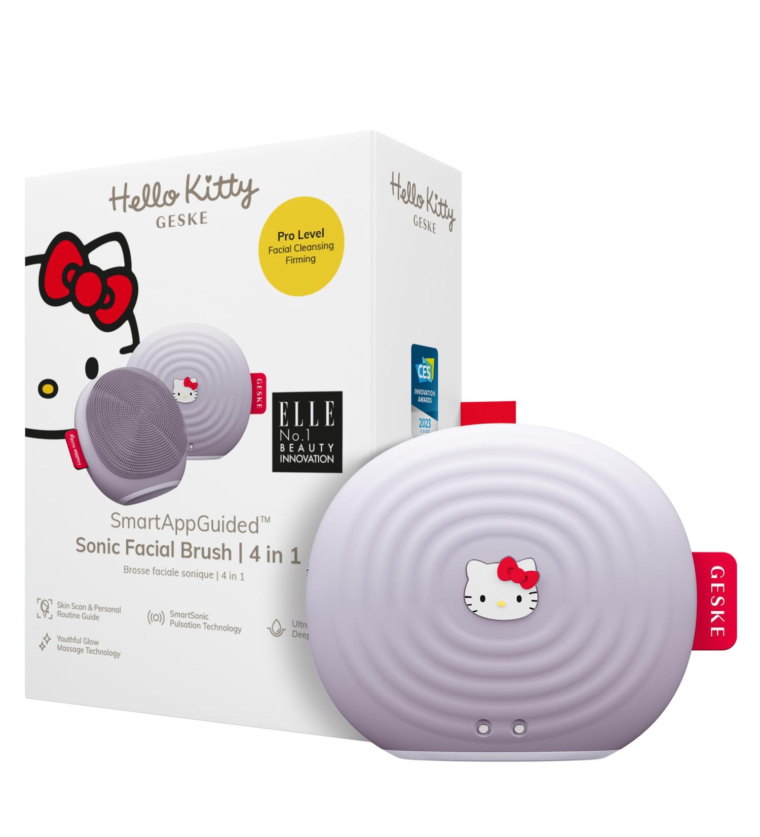 Geske x Hello Kitty SmartAppGuided Sonic Facial Brush | 4-in-1 Electric Face Cleaning Brush for Gentle Skincare | Purple | Best Skin Cleaning Tool - Buy Online on GoSupps.com