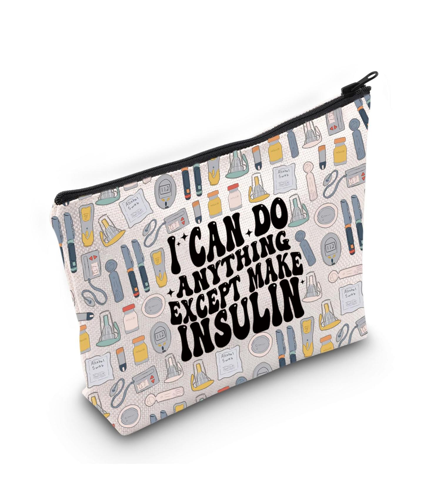 LEVLO Funny Diabetes Awareness Makeup Bag | Diabetic Gift - 'I Can Do Anything Except Make Insulin' Zipper Pouch for Women & Girls - Buy Online on GoSupps.com