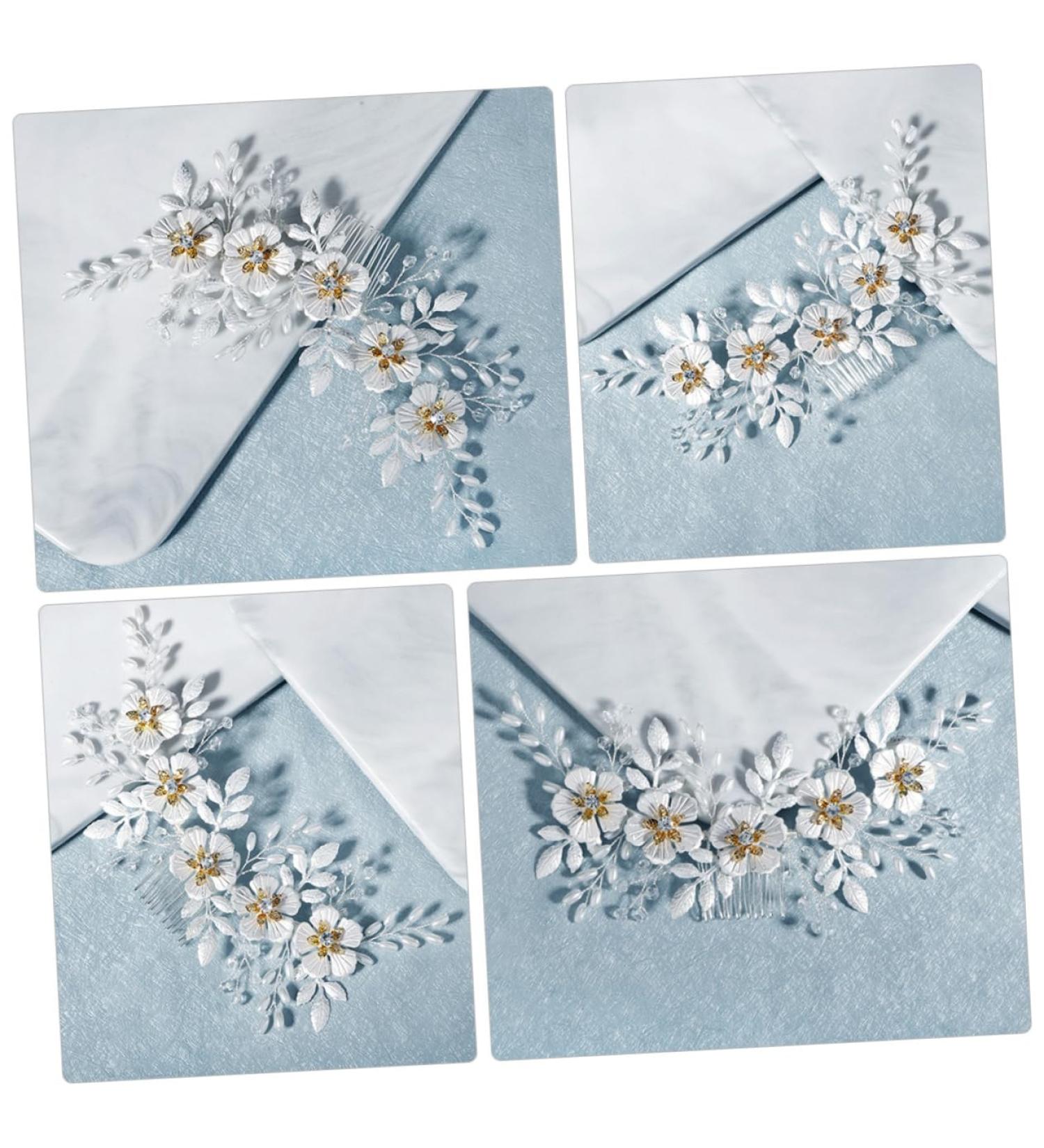 FRCOLOR 1Pc white leaf comb pearl headpiece Teen Girl Prom Headwear Bridal Shower Headpiece Rhinestone Hair Barrette wedding pearl comb clip white decor Accessories Pretty bridesmaid alloy - Buy Online on GoSupps.com