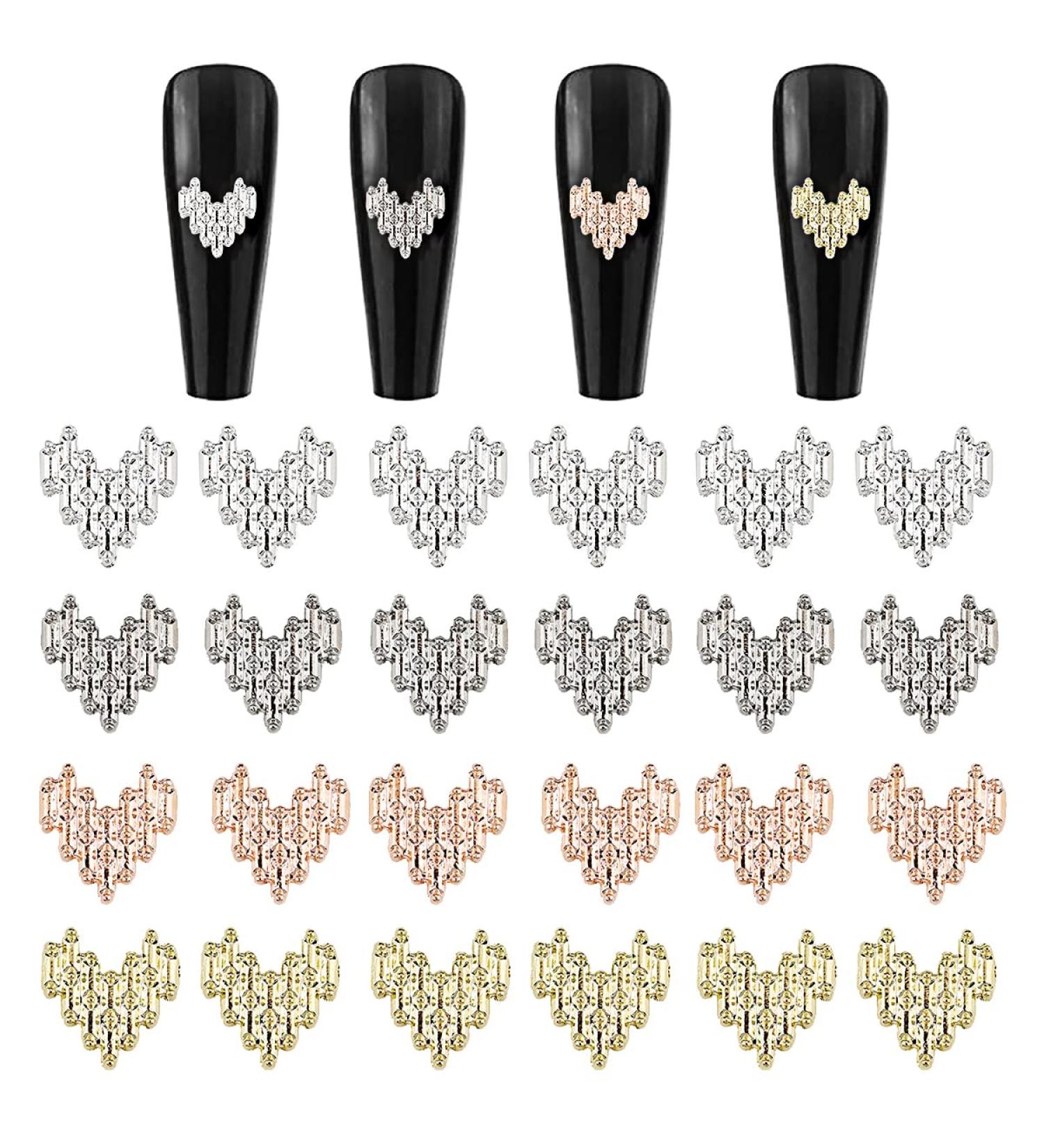 3D Heart Nail Charms - 80 Pcs Metal Love Heart Nail Art Charms for DIY Nail Decor - Gold & Silver Shiny Nail Studs and Jewels - Nail Art Decorations and Crafts - Buy Online on GoSupps.com