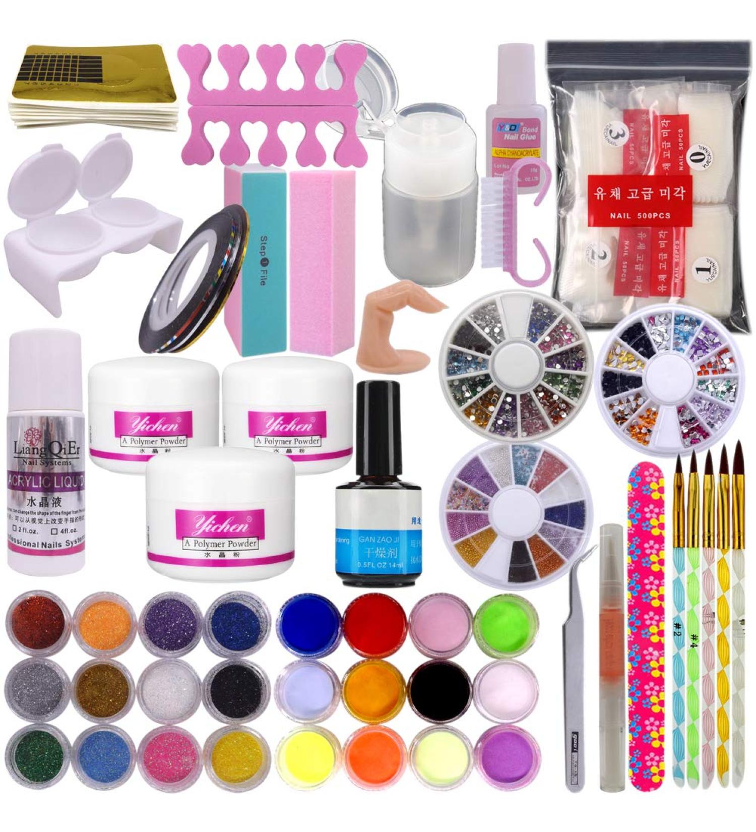Premium Nail Art Set - Acrylic Primer Glitter Powder Tip Brush & Glue | Perfect Gift for Nail Enthusiasts - Buy Online on GoSupps.com