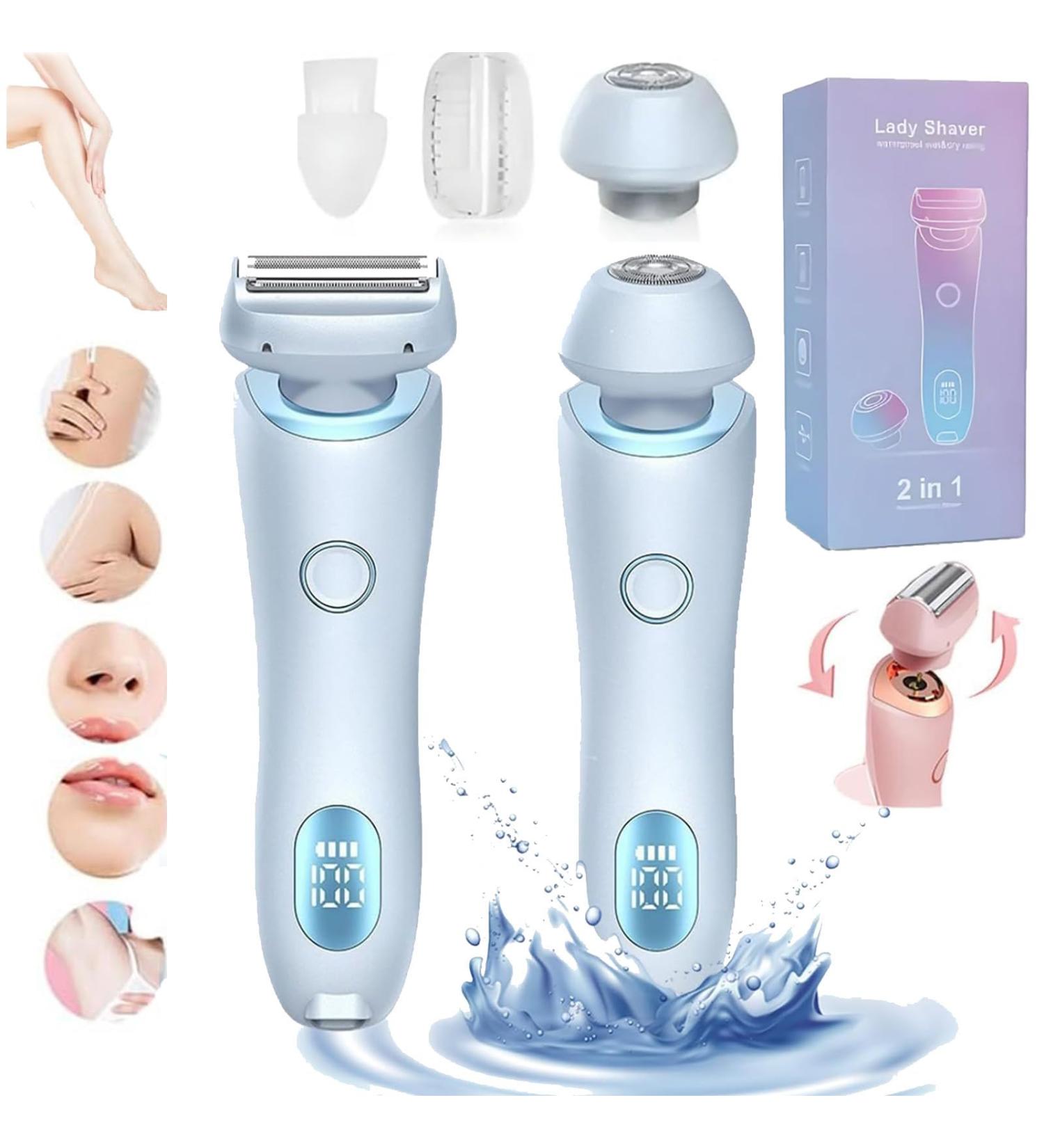 Duskofficial Razor DuskOfficial Electric Razor 2 in 1 Electric Waterproof Shaver Razors Bikini Trimmer for Women Wet and Dry Painless Hair Removal for Leg Arm (Blue) - Buy Online on GoSupps.com