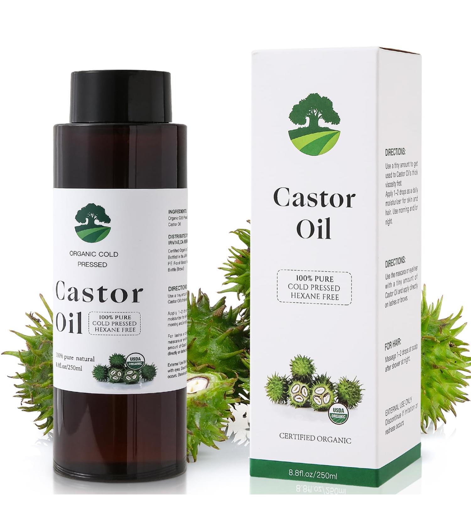 Organic Cold Pressed Castor Oil for Hair Growth Skin & Lashes - 8.8 Fl Oz Eco-Friendly Moisturizing Body Oil - Buy Online on GoSupps.com