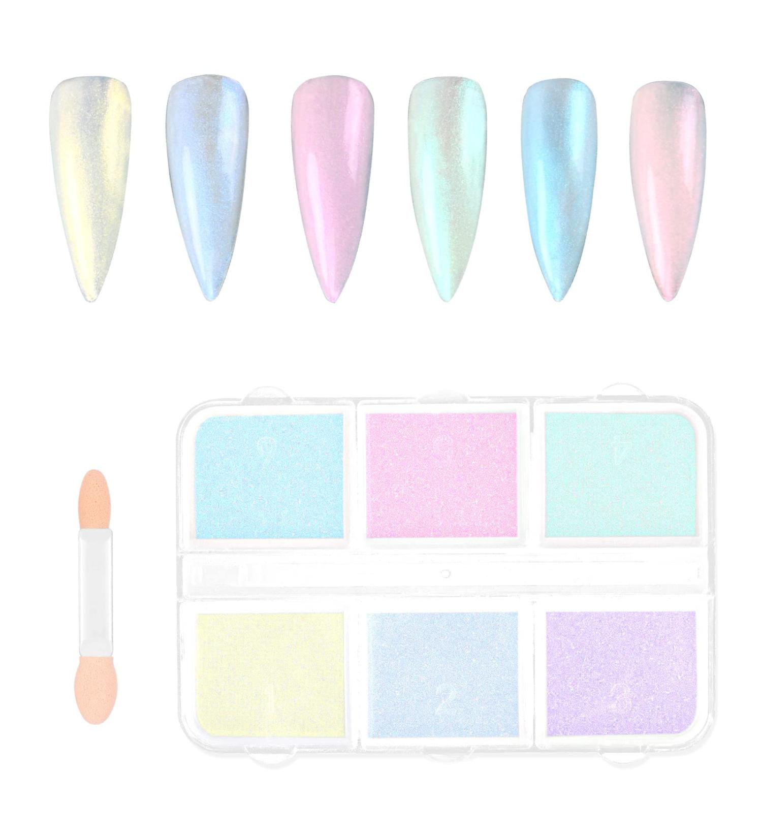 URAQT Chrome Nail Powder Set - 6 Colors Holographic Glitter Dust Powders for Manicure - Mirror Effect Pearl Pigment with Sponge Brush - DIY Nail Art Decoration - Buy Online on GoSupps.com