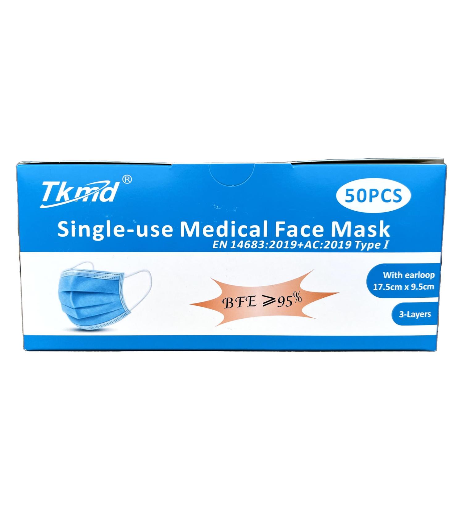 Generic TKmd 3-layer mouth-nose masks 50 pieces 100% PP with elastic band and nose clip glass fiber-free and latex-free