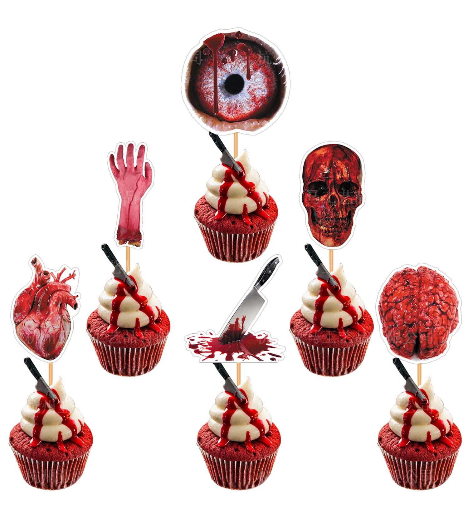 Ulfanit Halloween Cup Cake Toppers - 12pcs Scary Cupcake Topper Cake Decorations Food Appetizer Picks Holiday Celebration Halloween Party Supplies