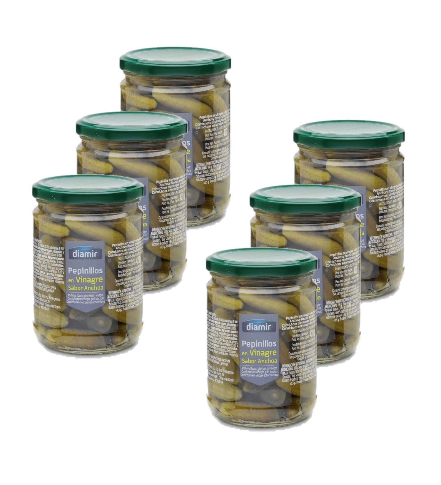 Lot of 6x Pickled gherkins with anchovy flavor - Jar 420g