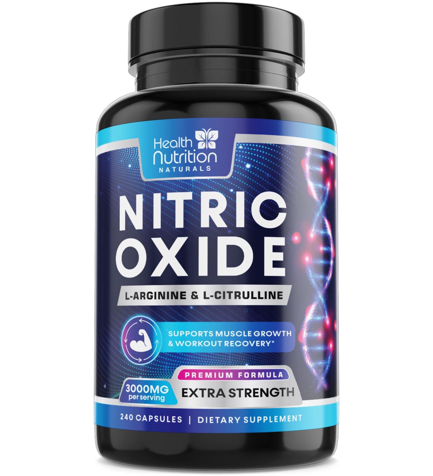 Extra Strength Nitric Oxide Booster 3000mg - 3X L-Araginine AKG & HCI + L-Citrulline Malate - Best Muscle Supporting Nitric Supplement - Natural Energy Heart Health Support Bottled USA - 240 Capsules 240 Count (Pack of 1) - Buy Online on GoSupps.com