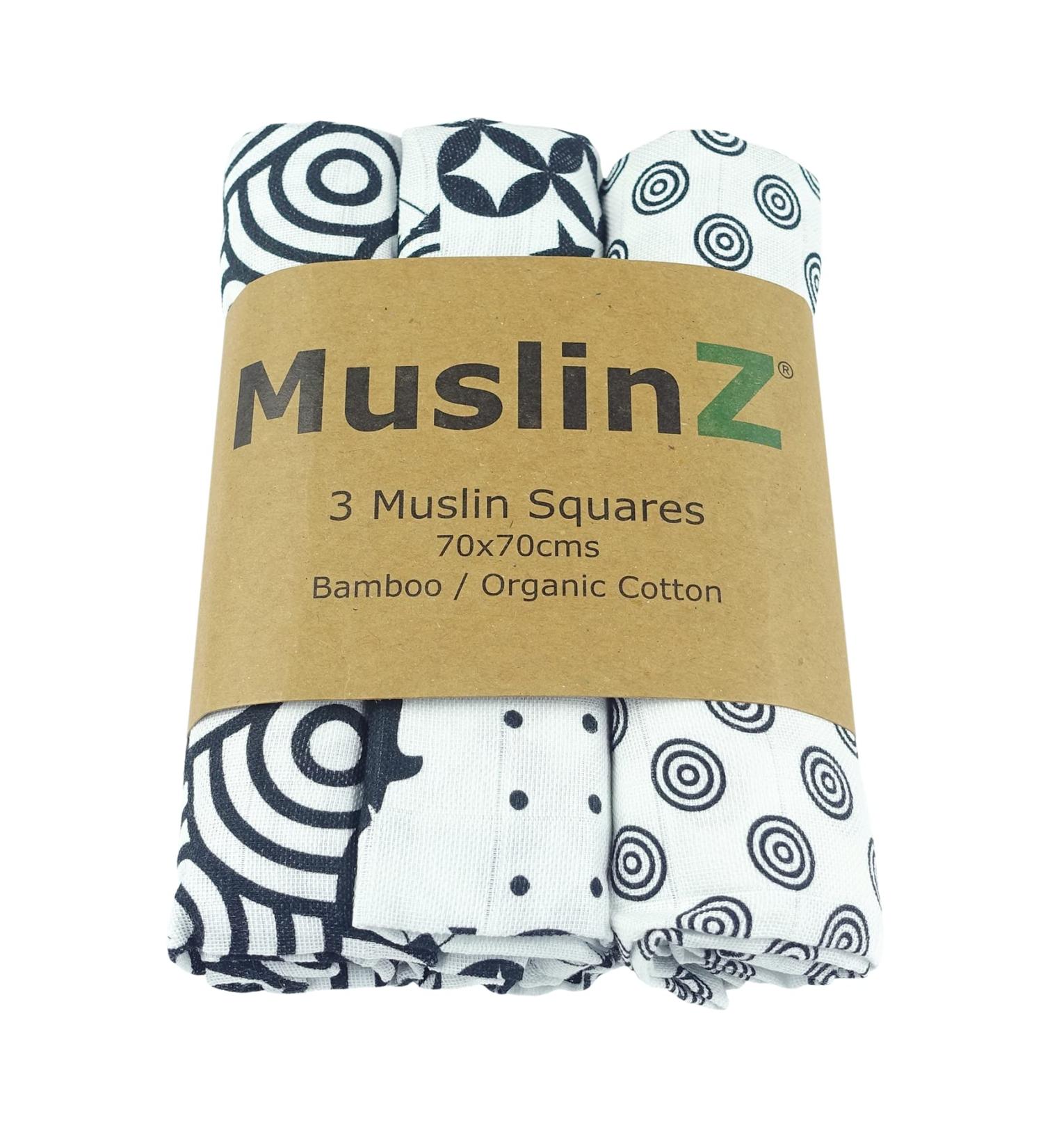 Sensory Muslin Squares in Black and White | Visual Stimulation and Sensory Play | Bamboo/Organic Cotton Mix | 70x70cm - Buy Online on GoSupps.com