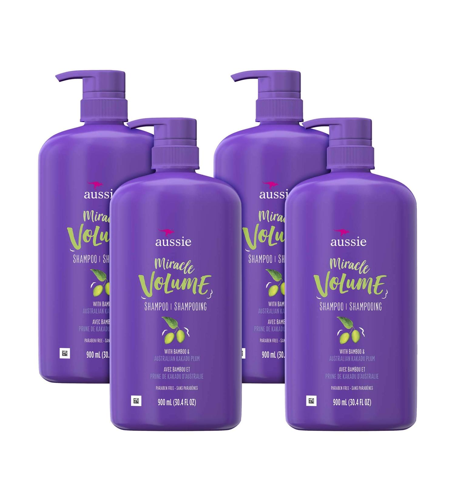 Aussie Miracle Volume Shampoo for Fine Hair - Paraben-Free Pack of 4 | Plum & Bamboo Extracts | International Shipping - Buy Online on GoSupps.com