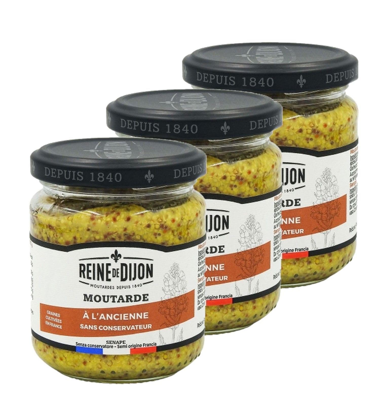  Reine de Dijon Pack of 3 Old-Fashioned Mustard - Reine de Dijon - 190g jar - Buy Online on GoSupps.com