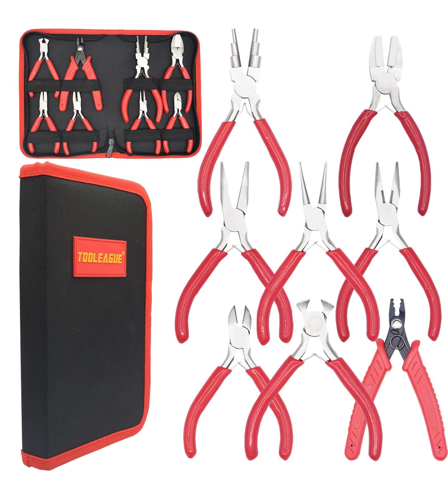 Tooleague 8-Piece Mini Jewelry Pliers Set for Repair & Making with Storage Bag - Red - Buy Online on GoSupps.com