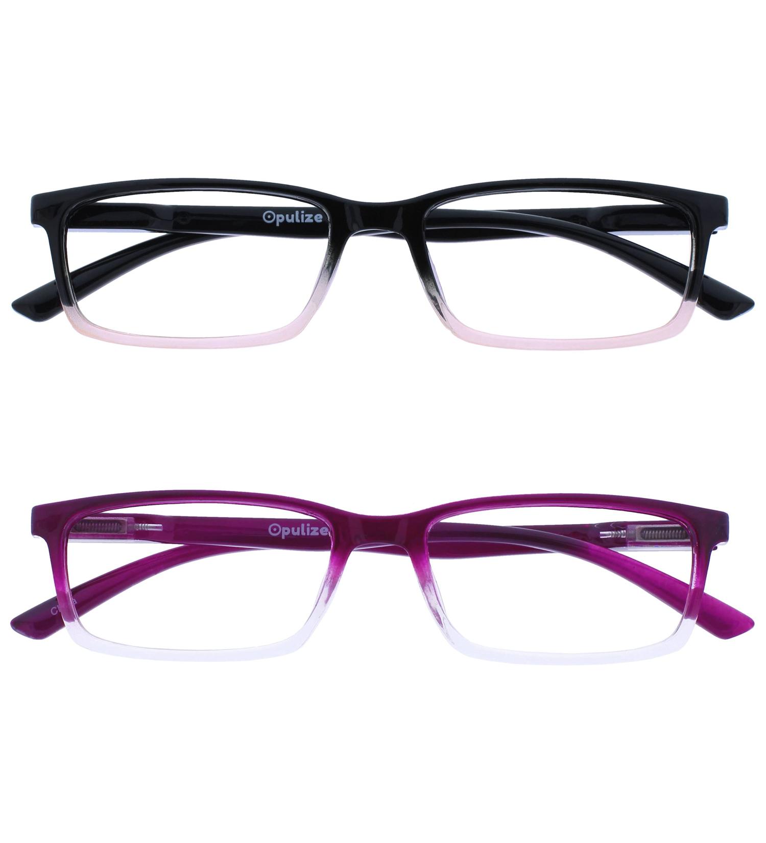 Opulize Blue Light Filter Glasses - Anti-Reflective Gaming & Computer Glasses for Men - Narrow Frame Spring Hinges +2.00 Diopters Black to Pink/Purple - Buy Online on GoSupps.com