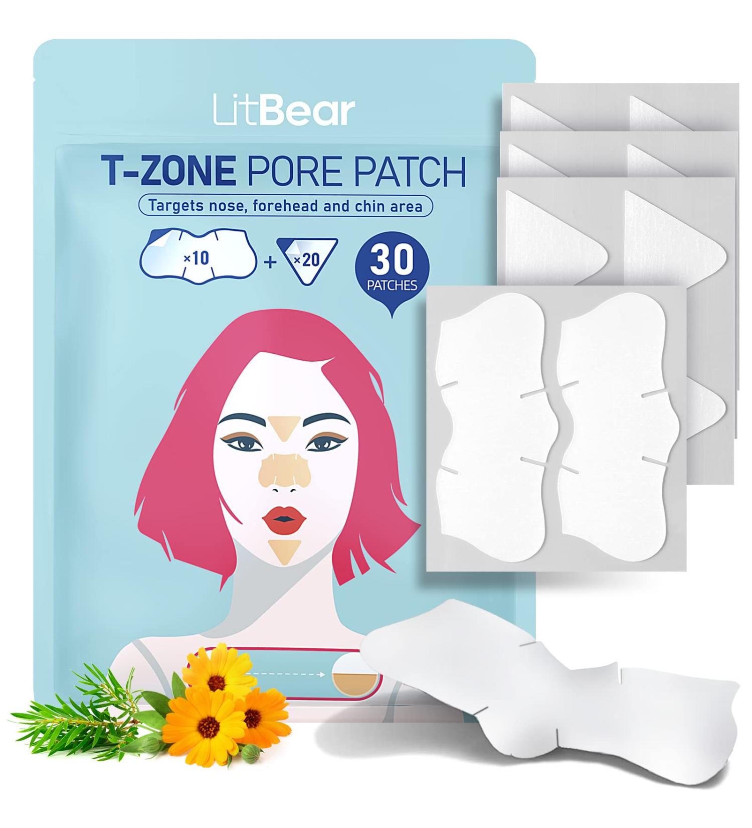 LitBear XL T-Zone Patch - 30 Patches, Hydrocolloid for Nose, Forehead, Chin, Pimple, with Tea Tree & Calendula Oil - Buy Online on GoSupps.com