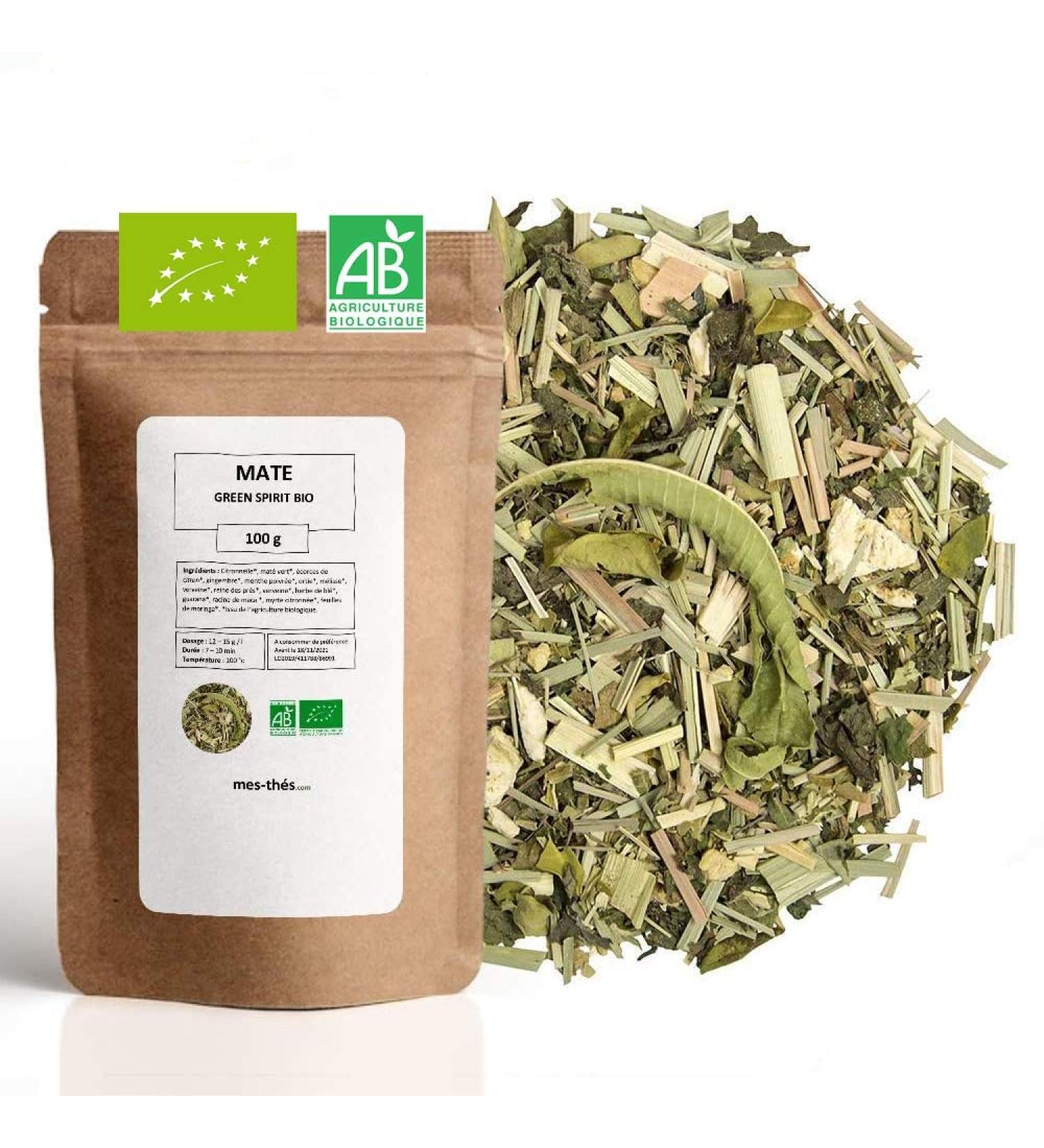 Mat Bio Green spirit - 100g (40 tasses) - Riche en vitamines et Antioxydants - 100% Agriculture Biologique - Mes-Th s - Buy Online on GoSupps.com