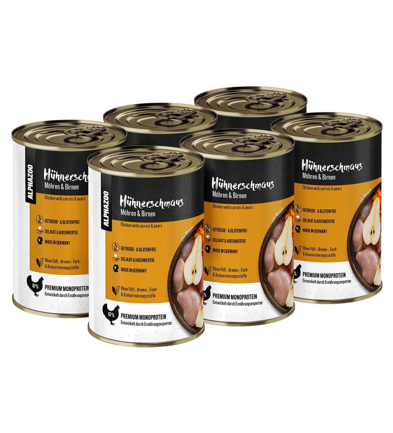 alphazoo Wet Dog Food - 6 x 400g - Grain Free - Grain Free - For Chicken with Carrot and Pear - Grain Free - Buy Online on GoSupps.com