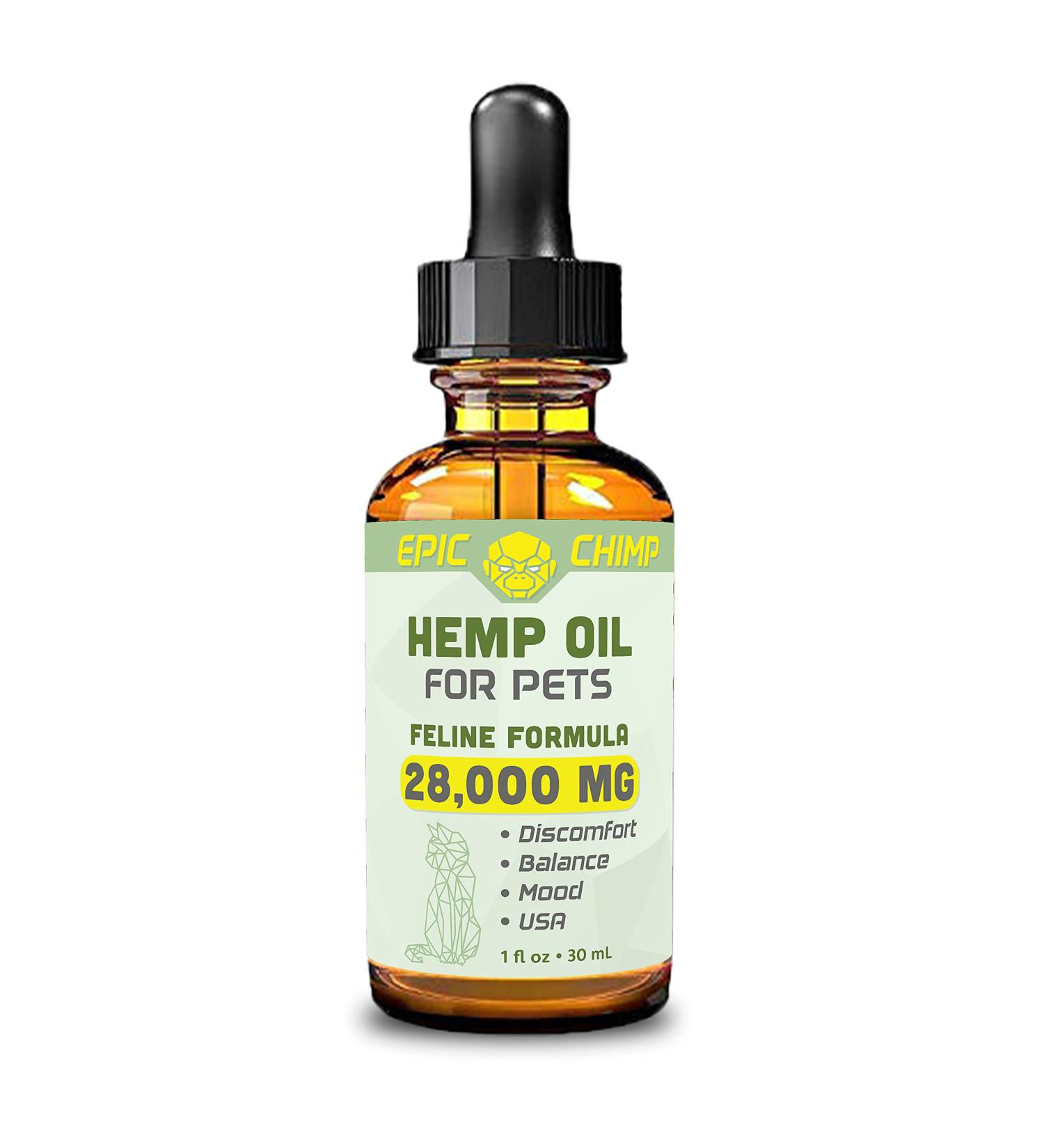 Epic Chimp Feline Hemp Oil 28,000mg with Vegan Omegas 3 & 6 | Vitamin E | Healthy Skin & Fur | 1oz - Buy Online on GoSupps.com