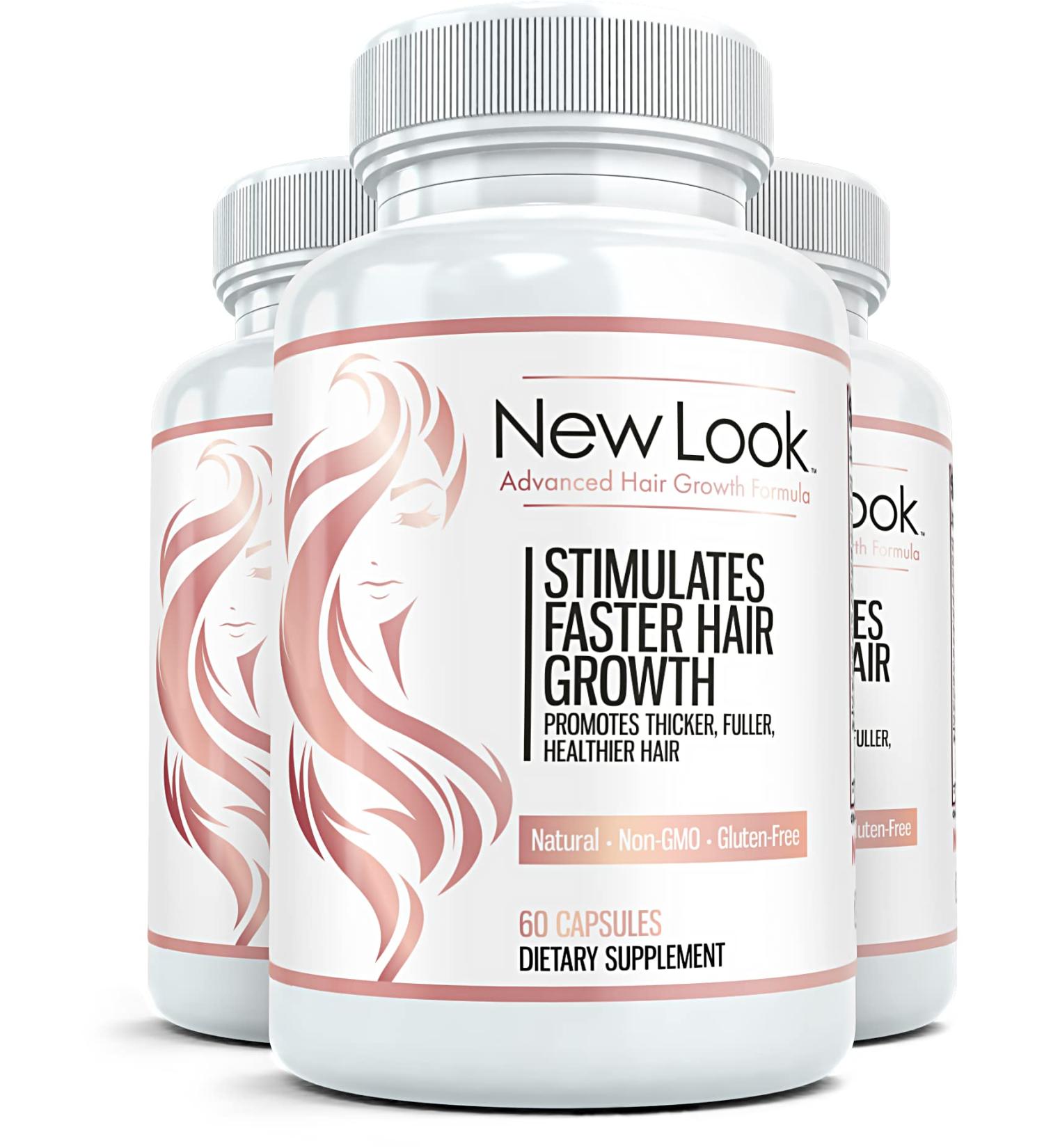 New Look Hair Growth Pills - All-Natural Vitamins with Biotin for Strong & Healthy Hair | Faster Growth, Long Hair & Thinning Treatment - 60 Caps (3 Bottles) - Buy Online on GoSupps.com